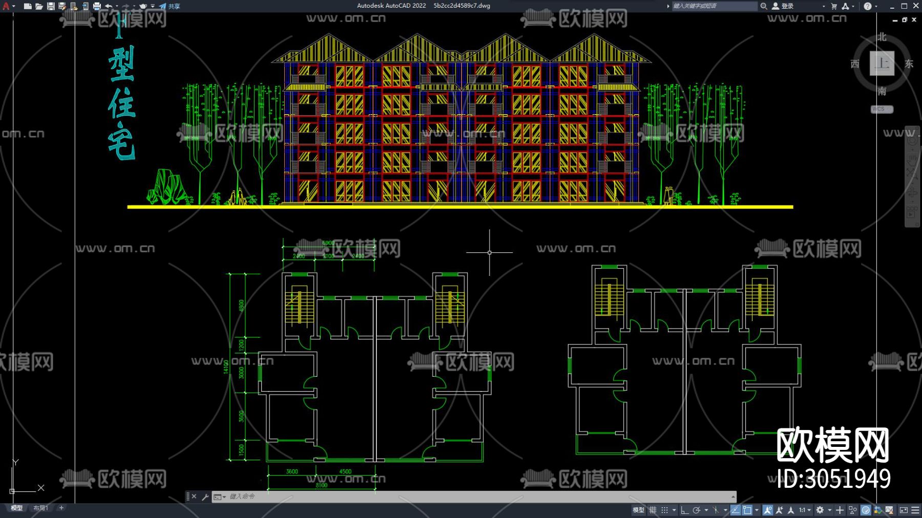 住宅区建筑 居住建筑 民房 别墅建筑 单元楼 居民住宅cad施工图下载（渲染图2）