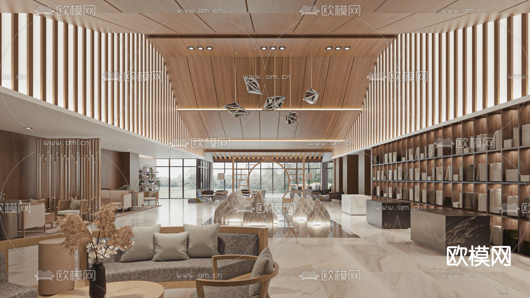 新中式接待厅 休闲区3d模型下载