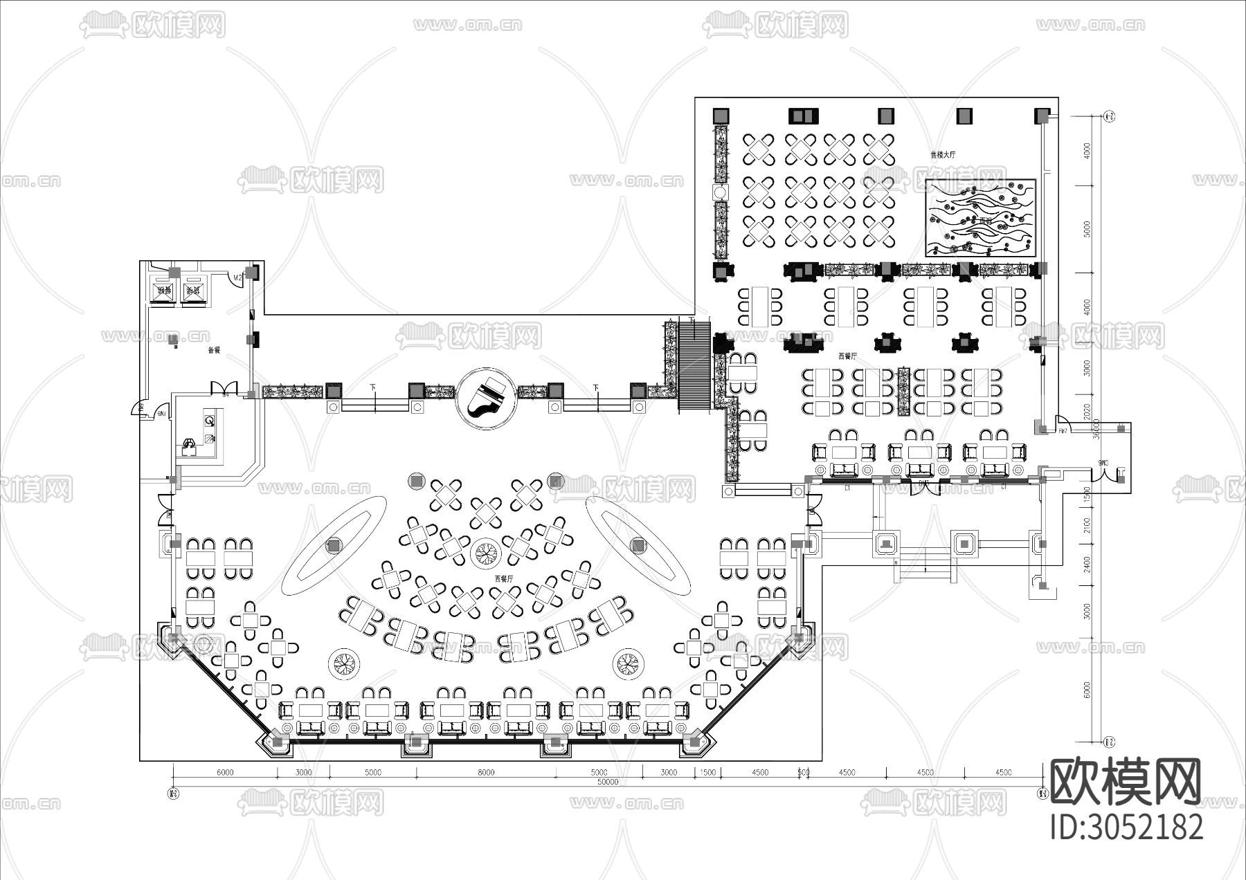 1500㎡音乐西餐厅cad平面图下载（渲染图3）