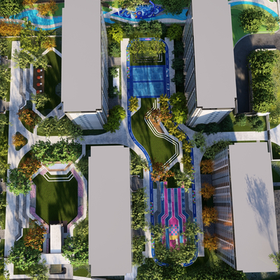  现代小区鸟瞰su模型 