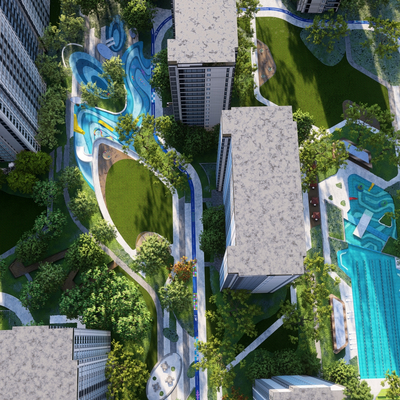  现代小区鸟瞰su模型 