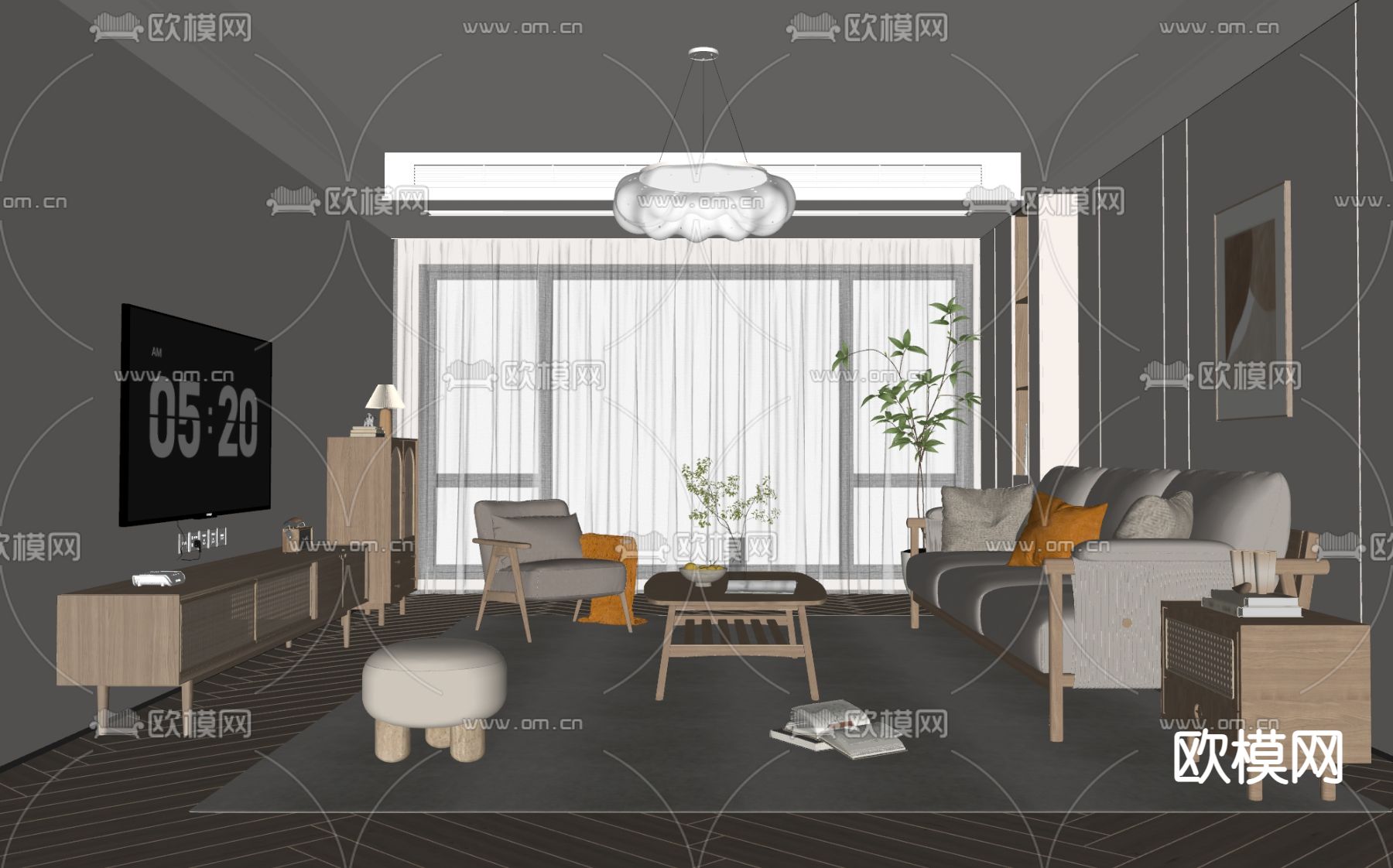 北欧客厅su模型下载（渲染图1）