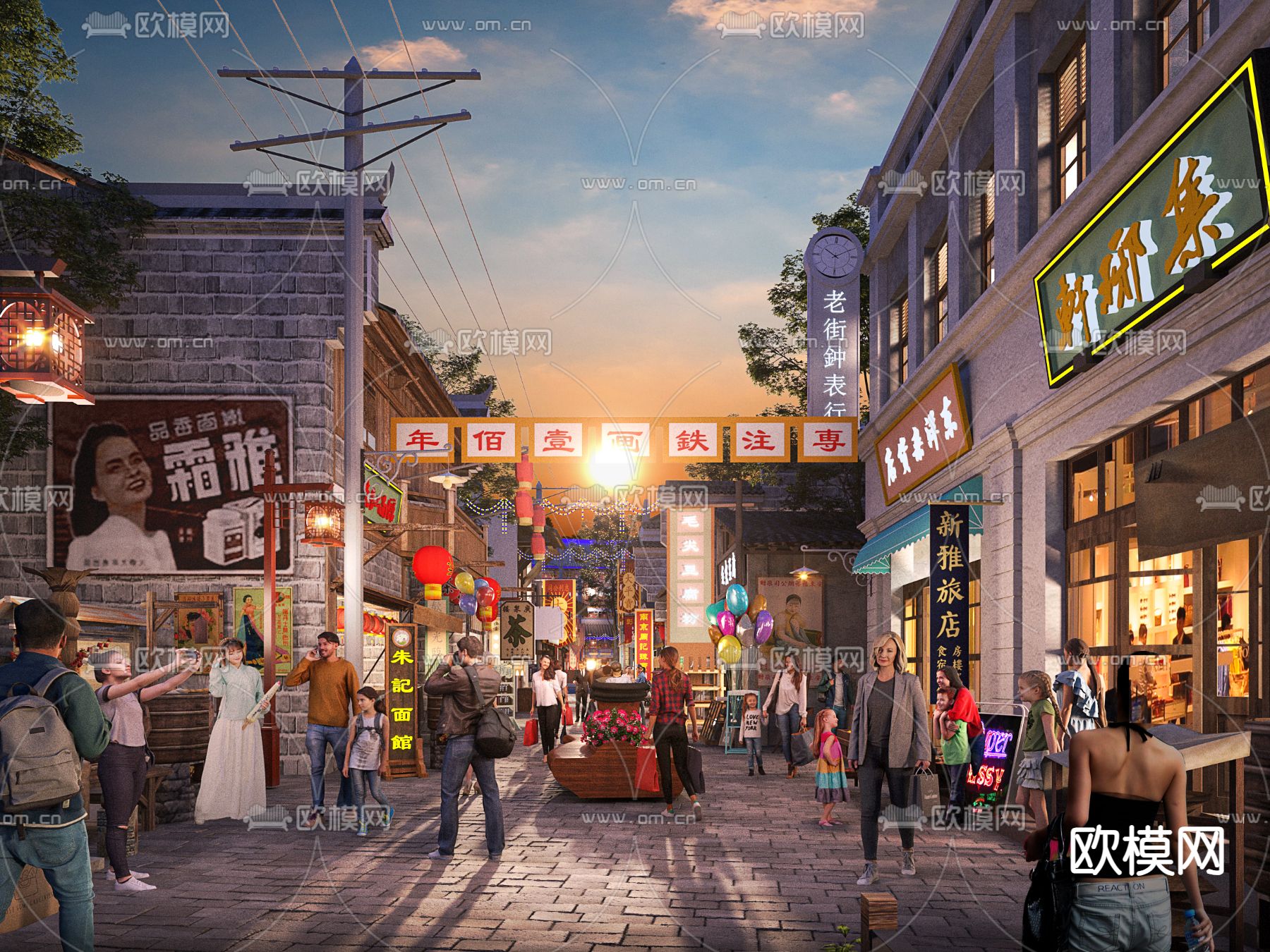 现代商业街 步行街3d模型下载