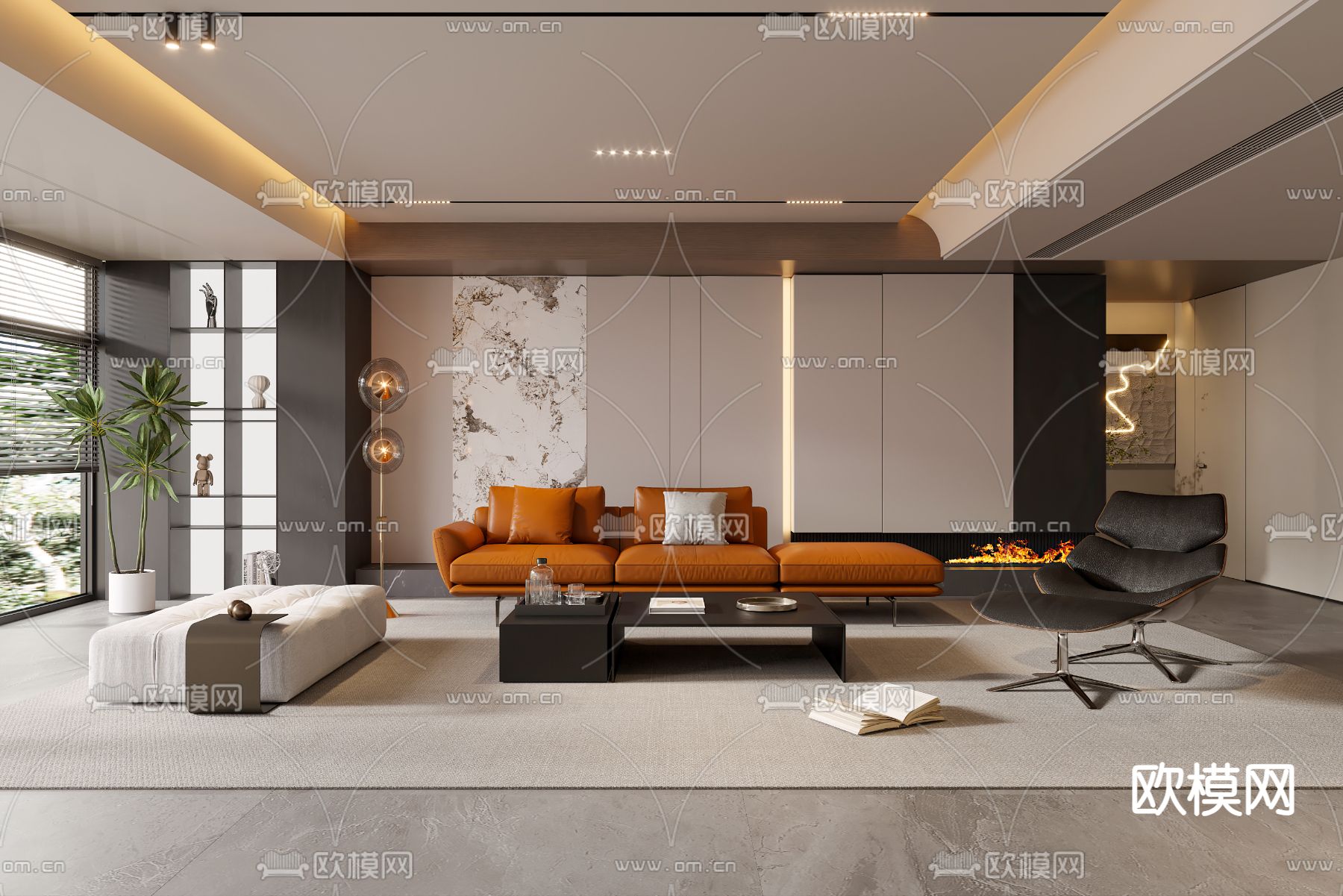 轻奢客厅3d模型下载