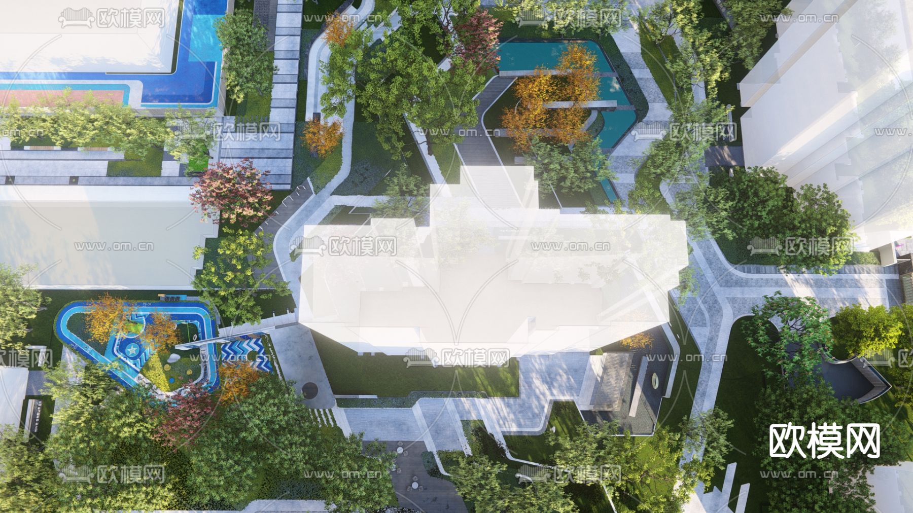 现代小区鸟瞰su模型下载（渲染图2）