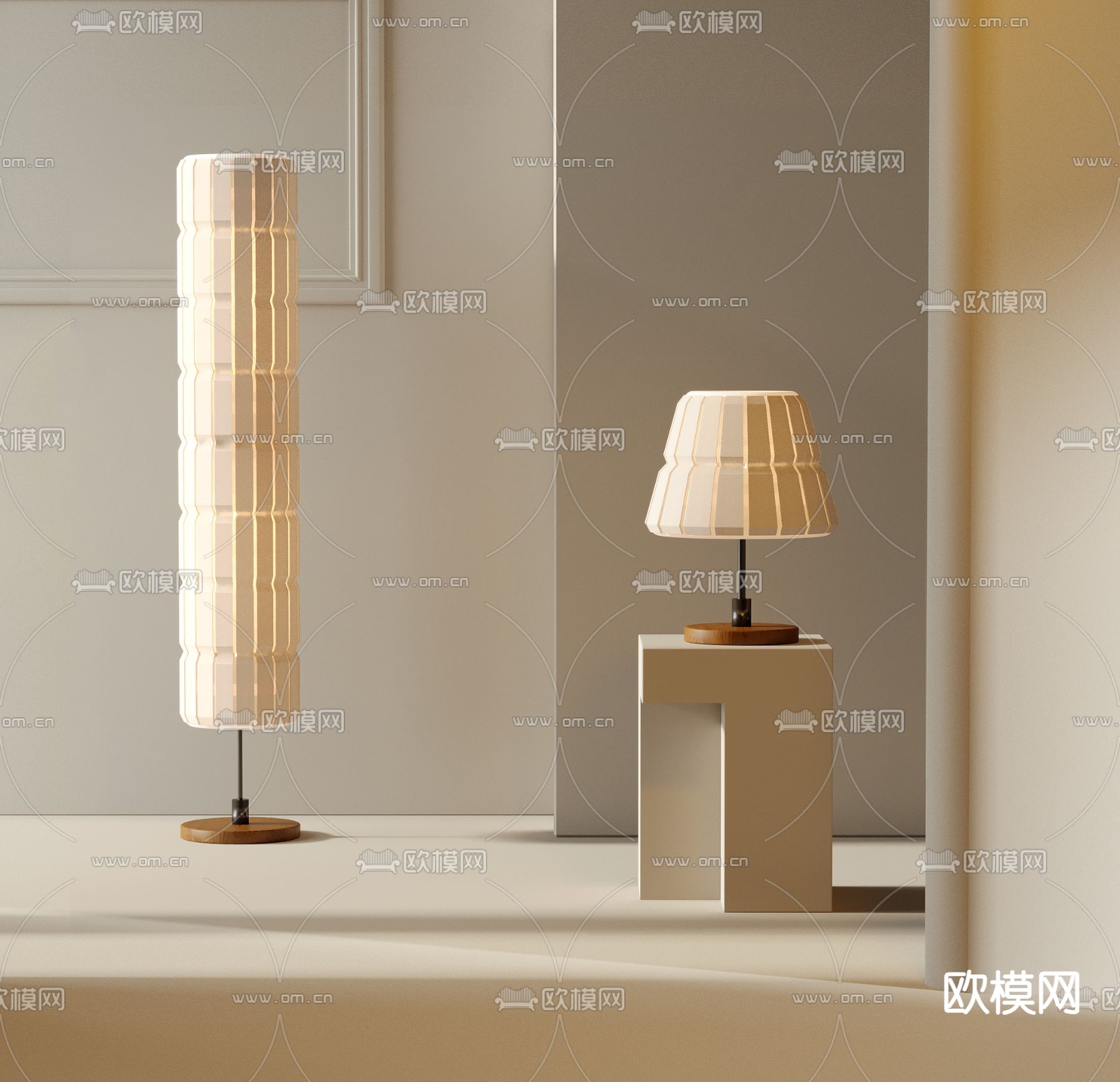 现代落地灯 台灯su模型下载（渲染图2）