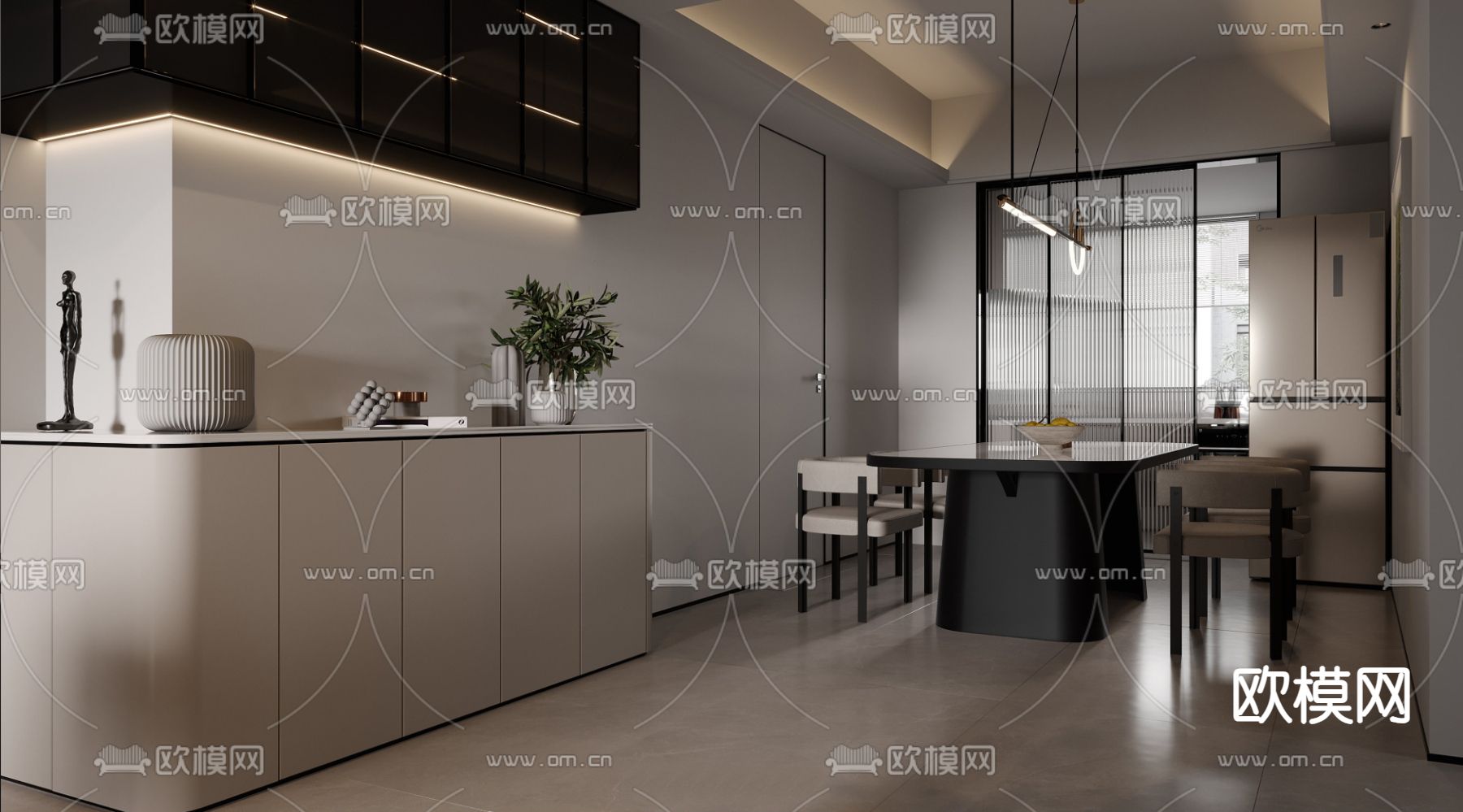 现代客餐厅3d模型下载（渲染图3）