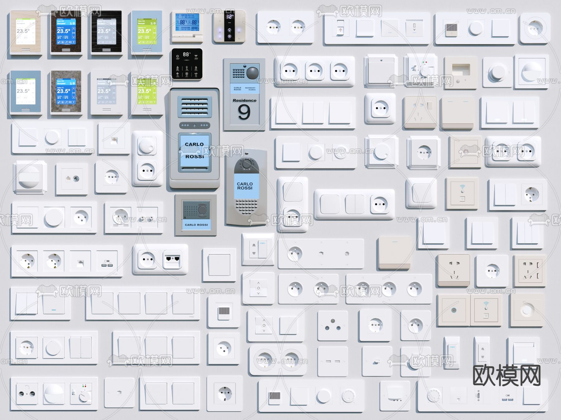 开关 智能面板 插座 电视接口3d模型下载