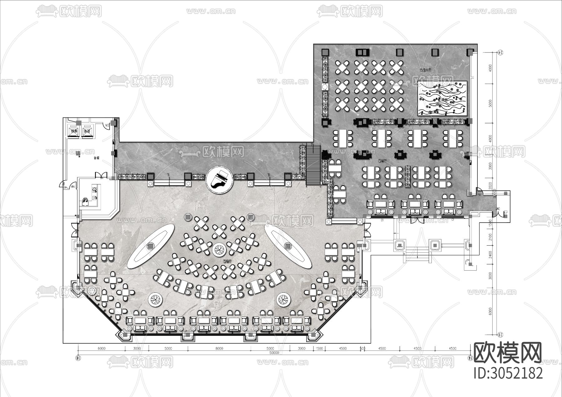 1500㎡音乐西餐厅cad平面图下载（渲染图2）