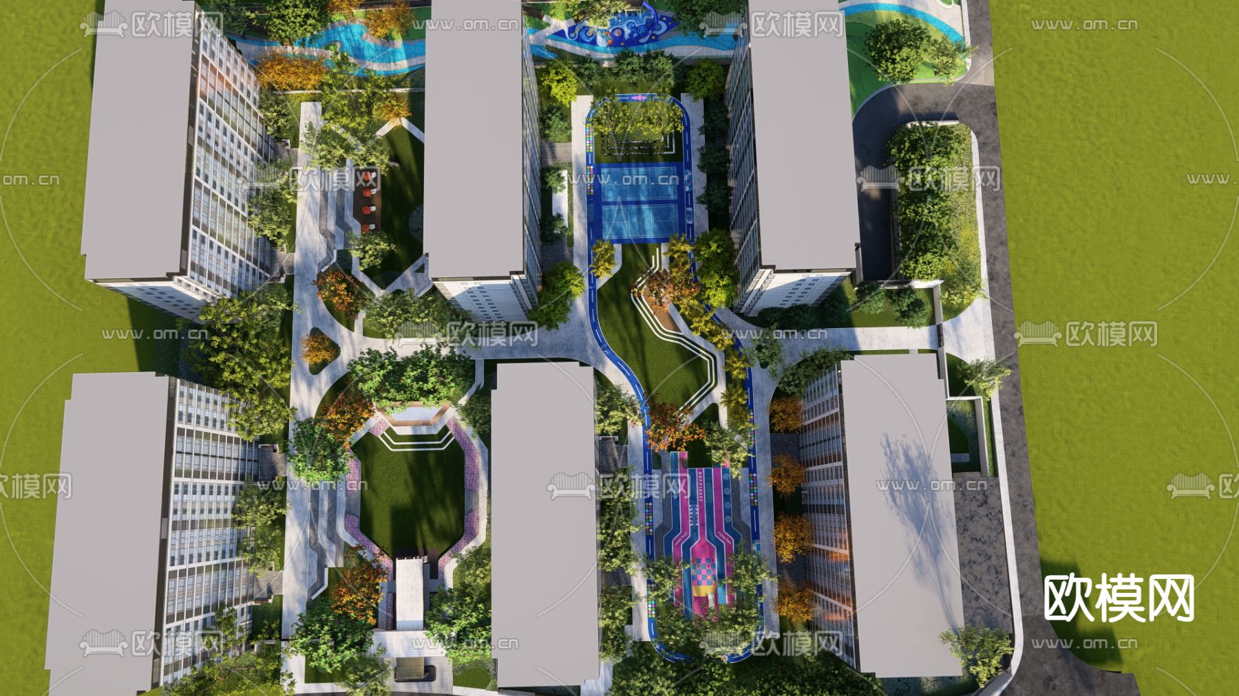 现代小区鸟瞰su模型下载（渲染图3）