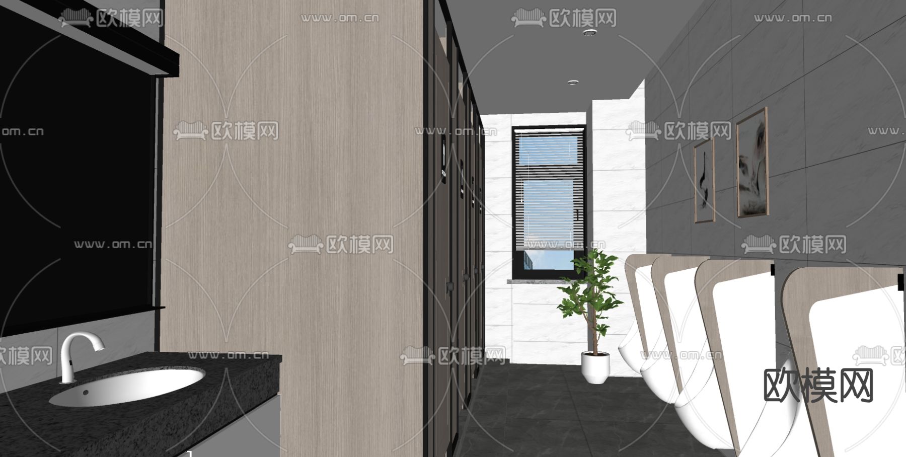 现代公共卫生间su模型下载（渲染图2）