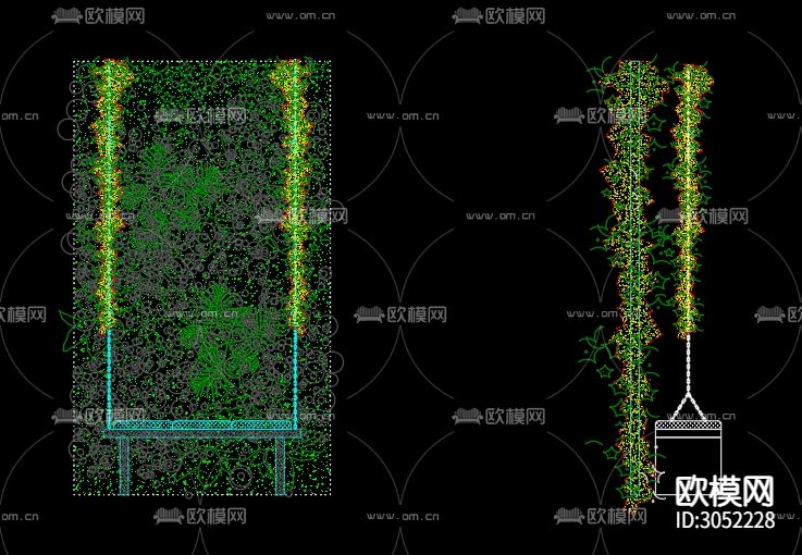 花卉造型墙cad大样图下载（渲染图2）