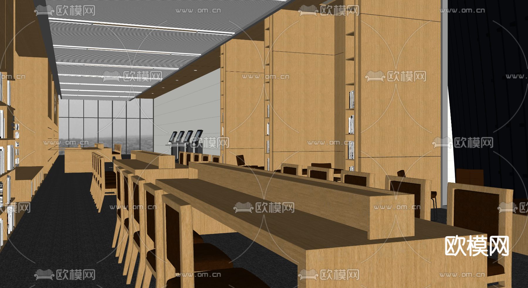 图书馆阅读区su模型下载（渲染图1）
