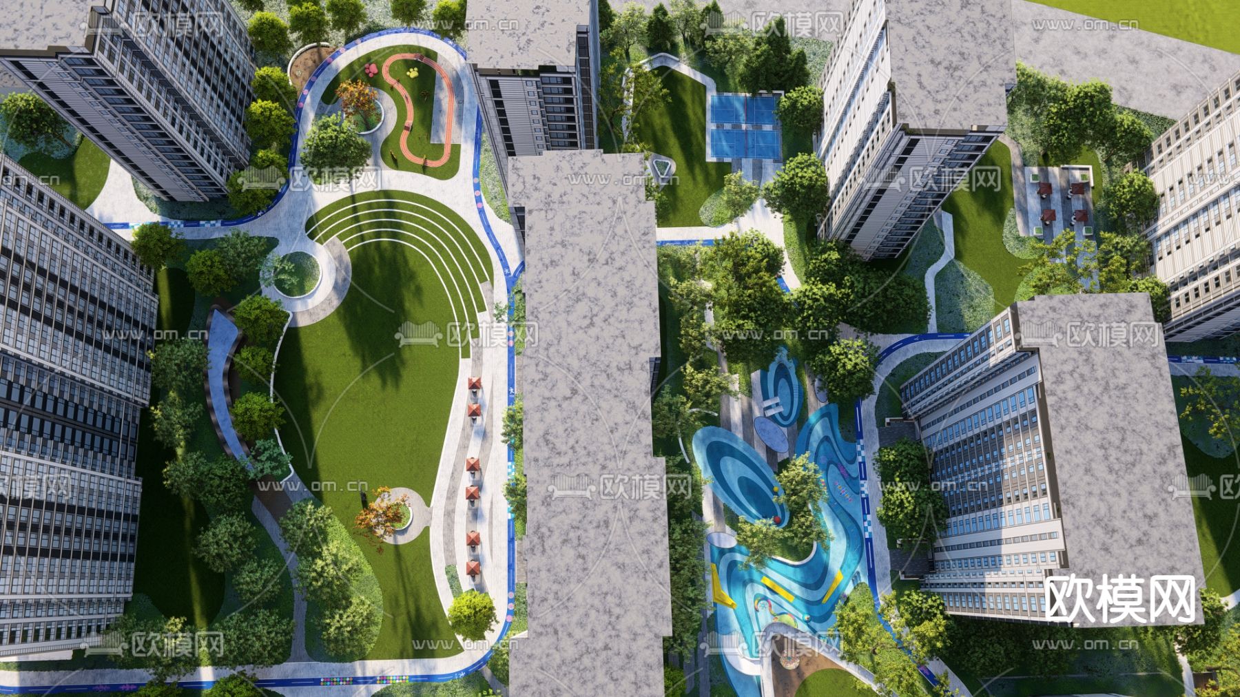 现代小区鸟瞰su模型下载（渲染图4）