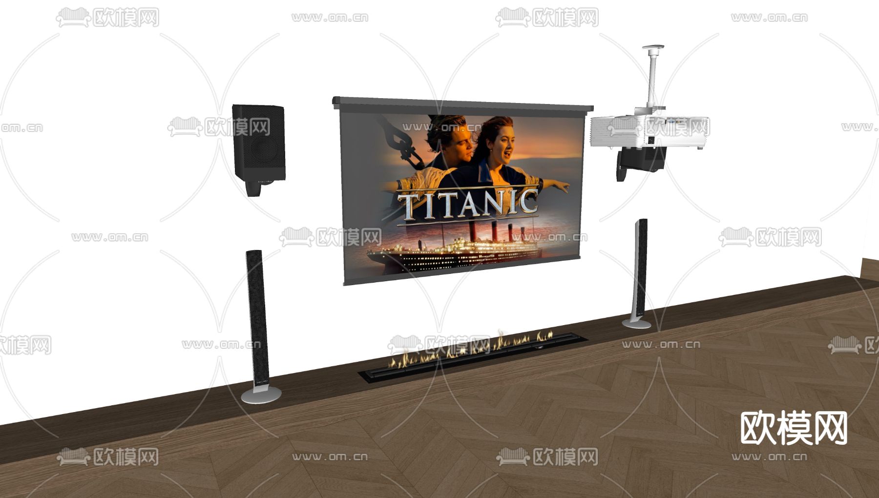 现代投影仪 投影幕布su模型下载（渲染图1）