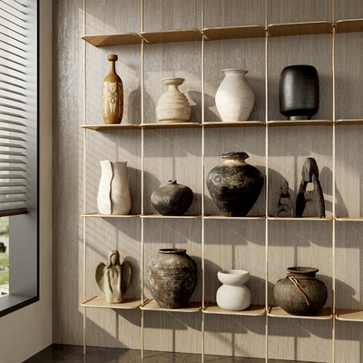  现代陶罐摆件 陶罐器皿su模型 