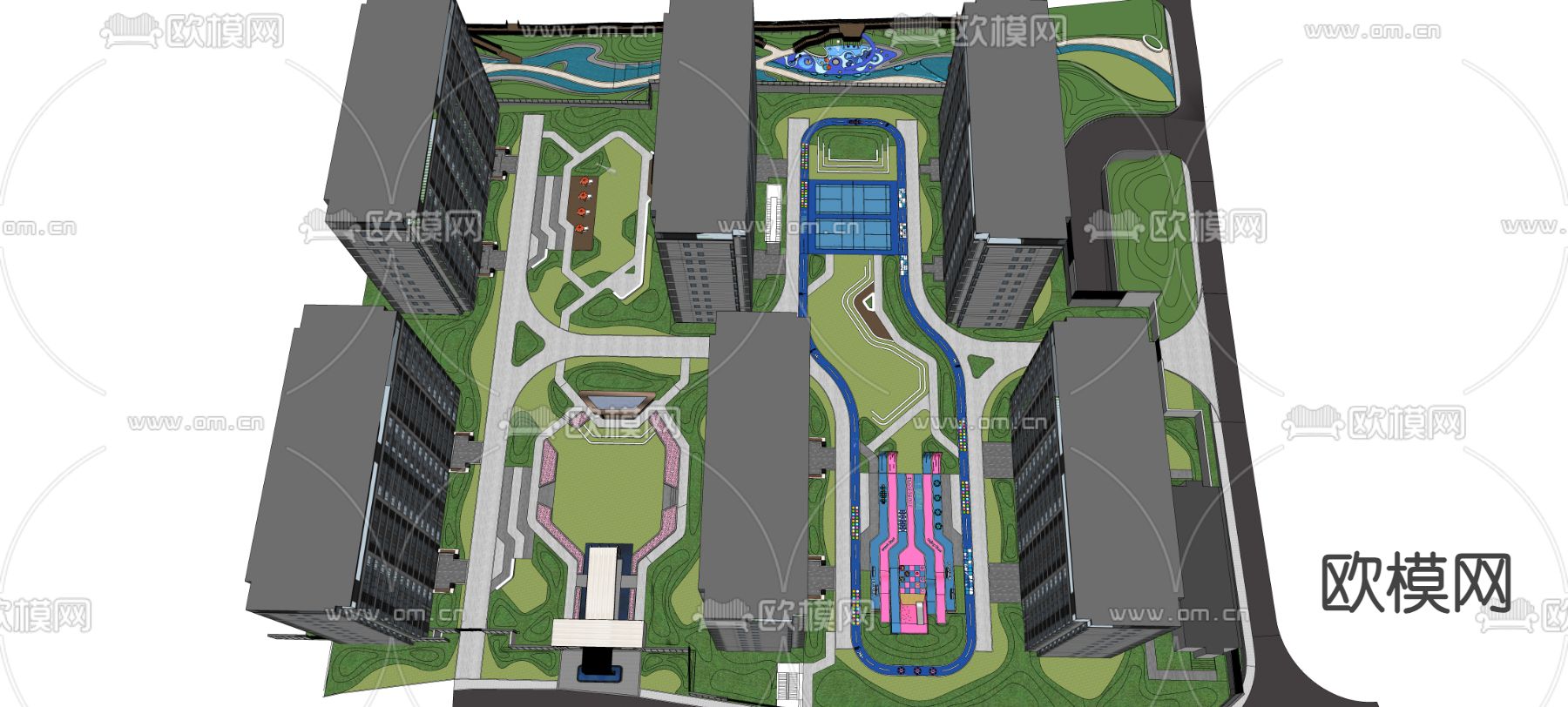 现代小区鸟瞰su模型下载（渲染图1）