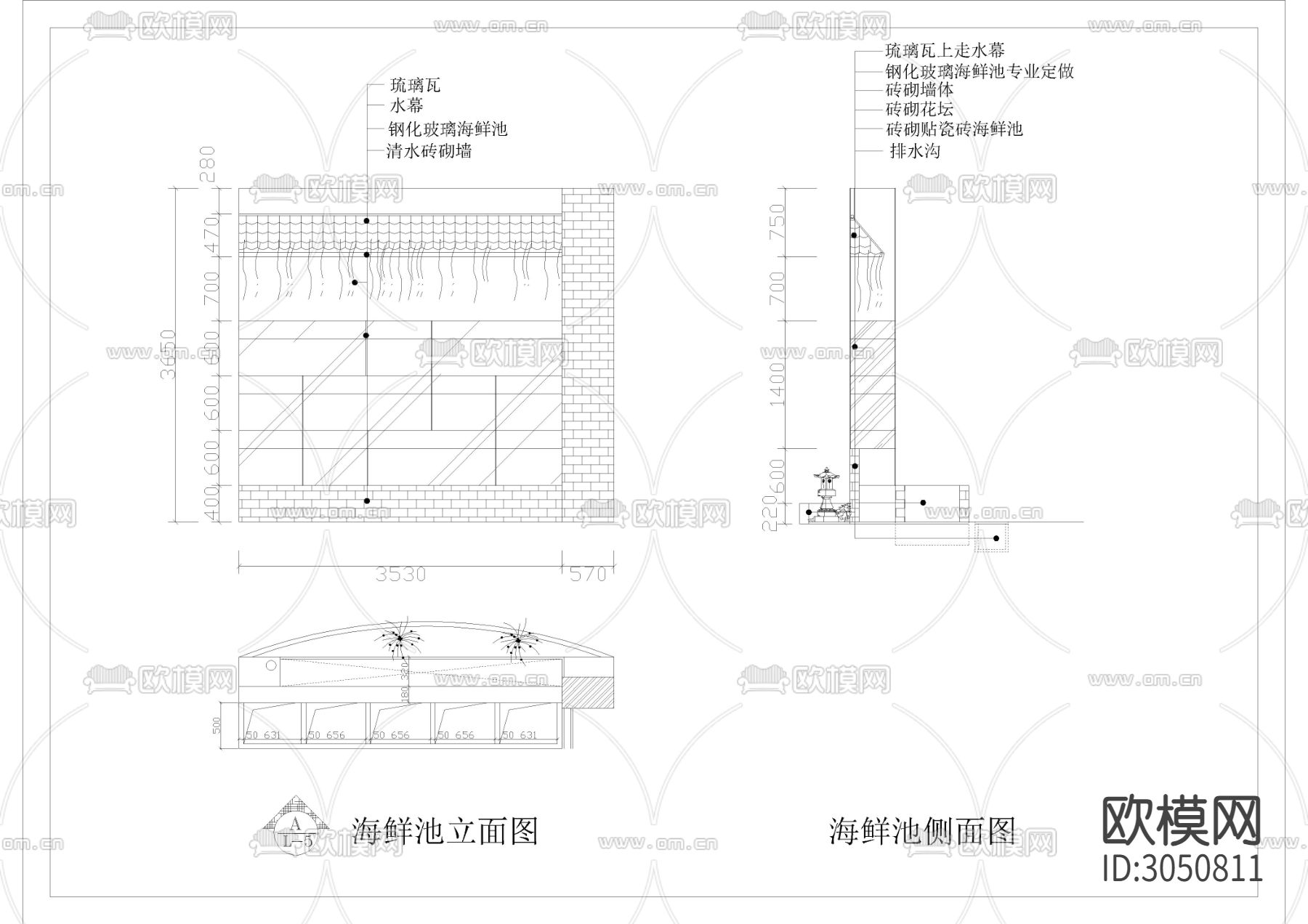 950㎡餐厅 餐饮空间cad施工图下载（渲染图3）