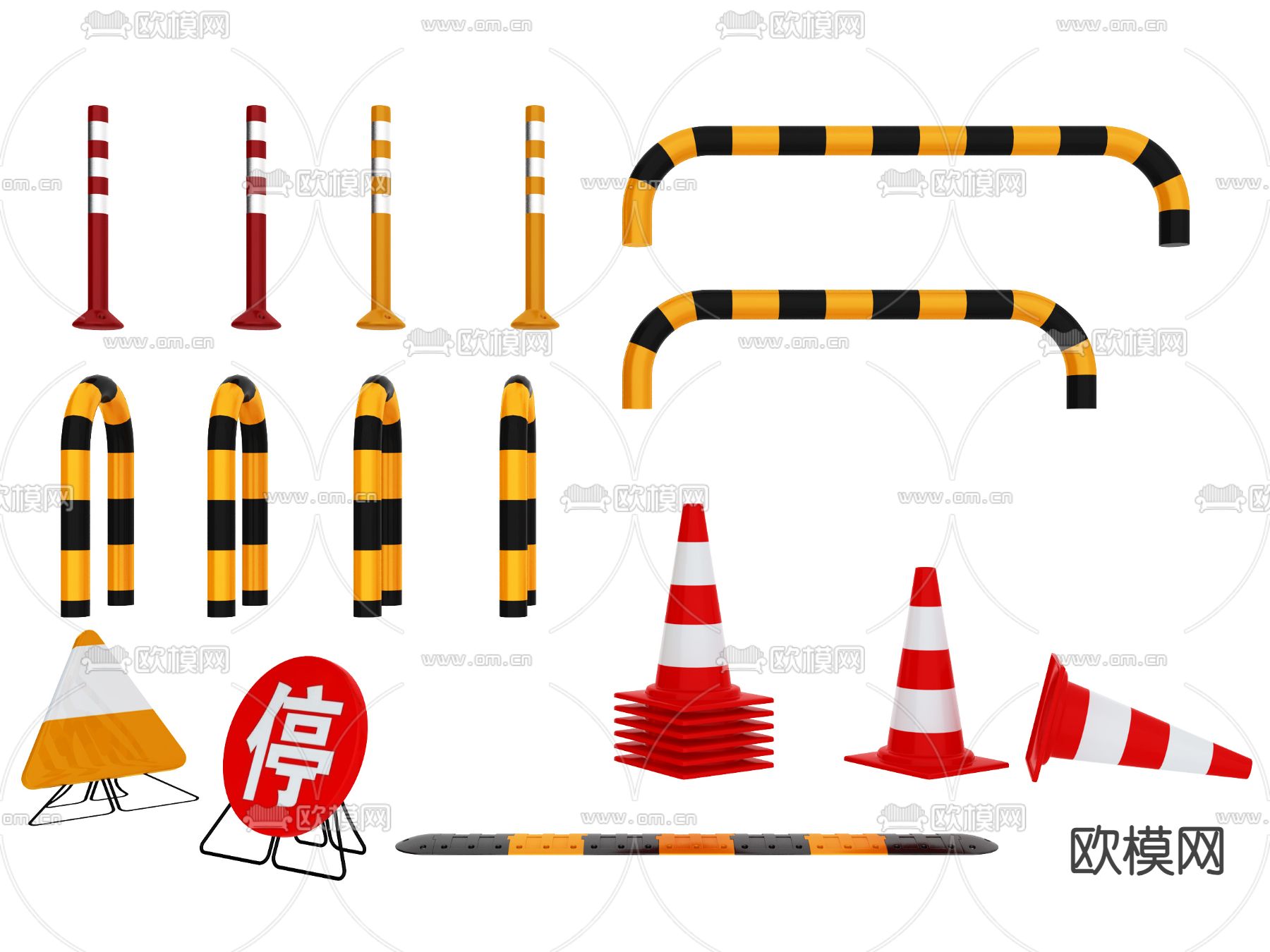道路设施 车挡石 路障 防撞柱3d模型下载