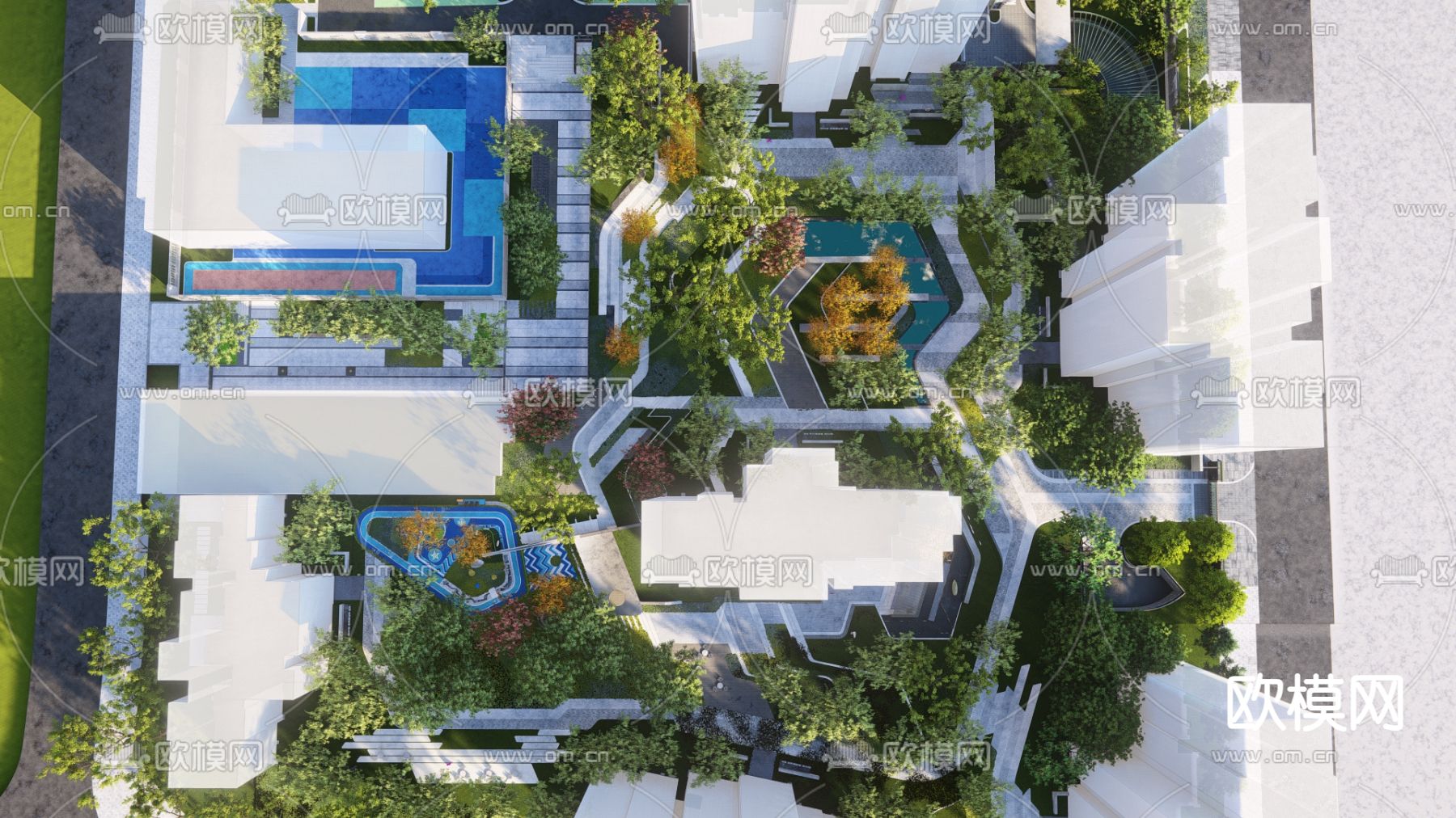 现代小区鸟瞰su模型下载（渲染图3）