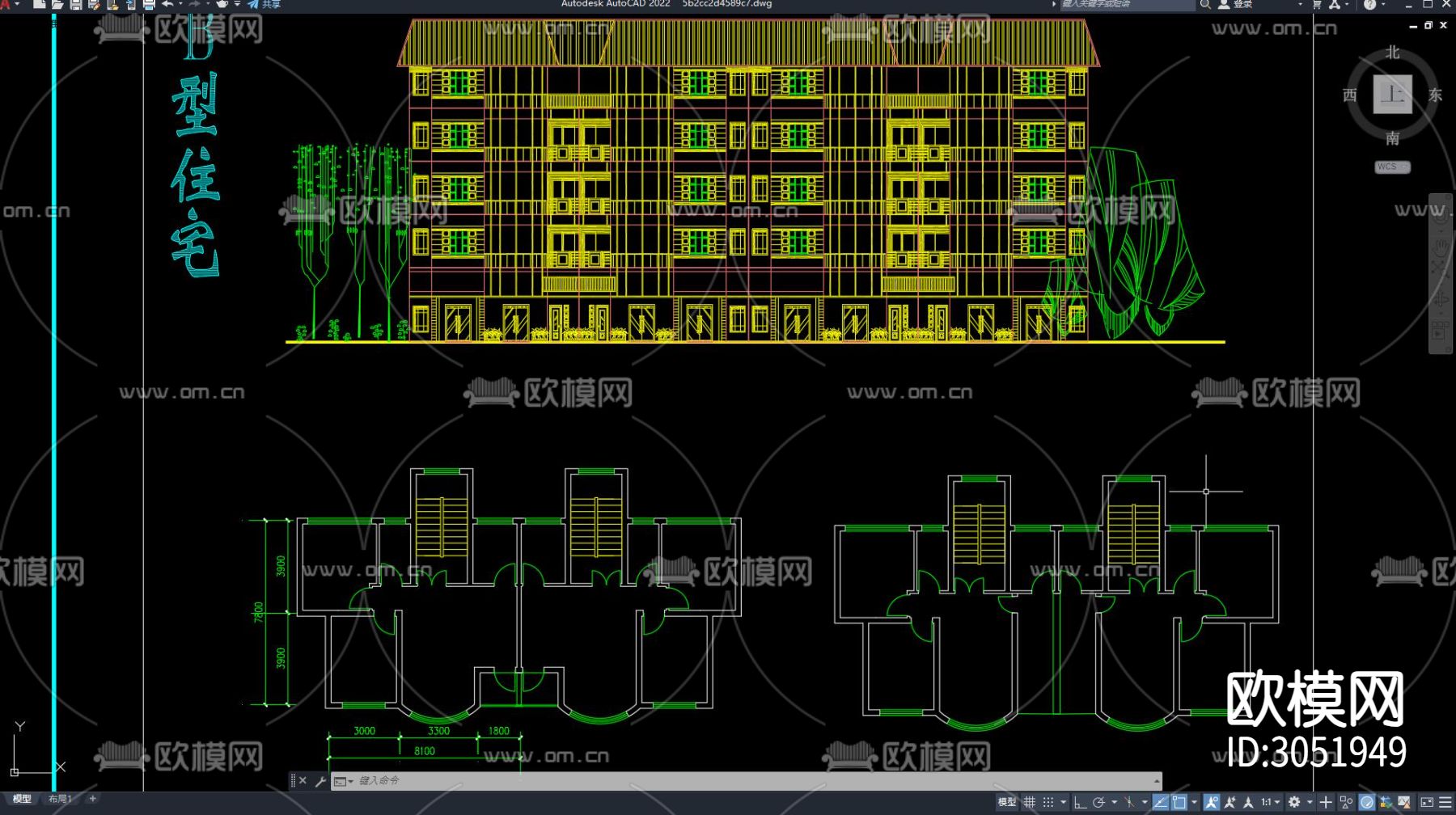 住宅区建筑 居住建筑 民房 别墅建筑 单元楼 居民住宅cad施工图下载（渲染图6）