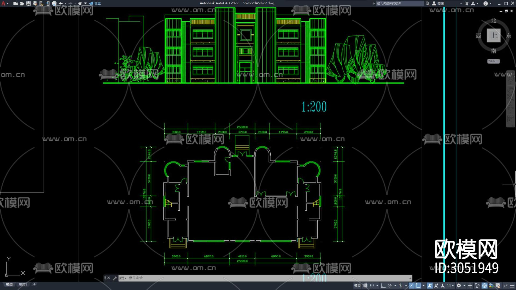 住宅区建筑 居住建筑 民房 别墅建筑 单元楼 居民住宅cad施工图下载（渲染图5）