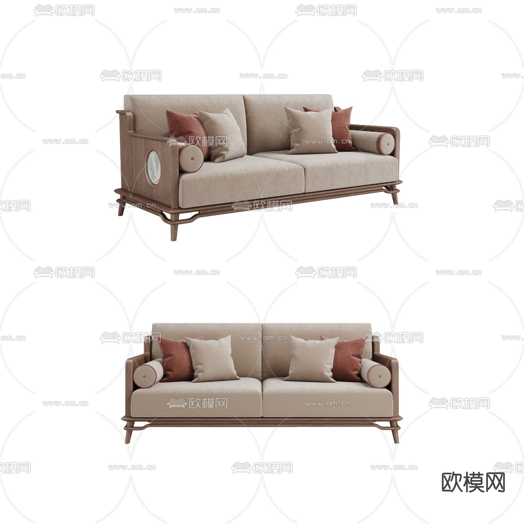 新中式沙发 双人沙发3d模型下载