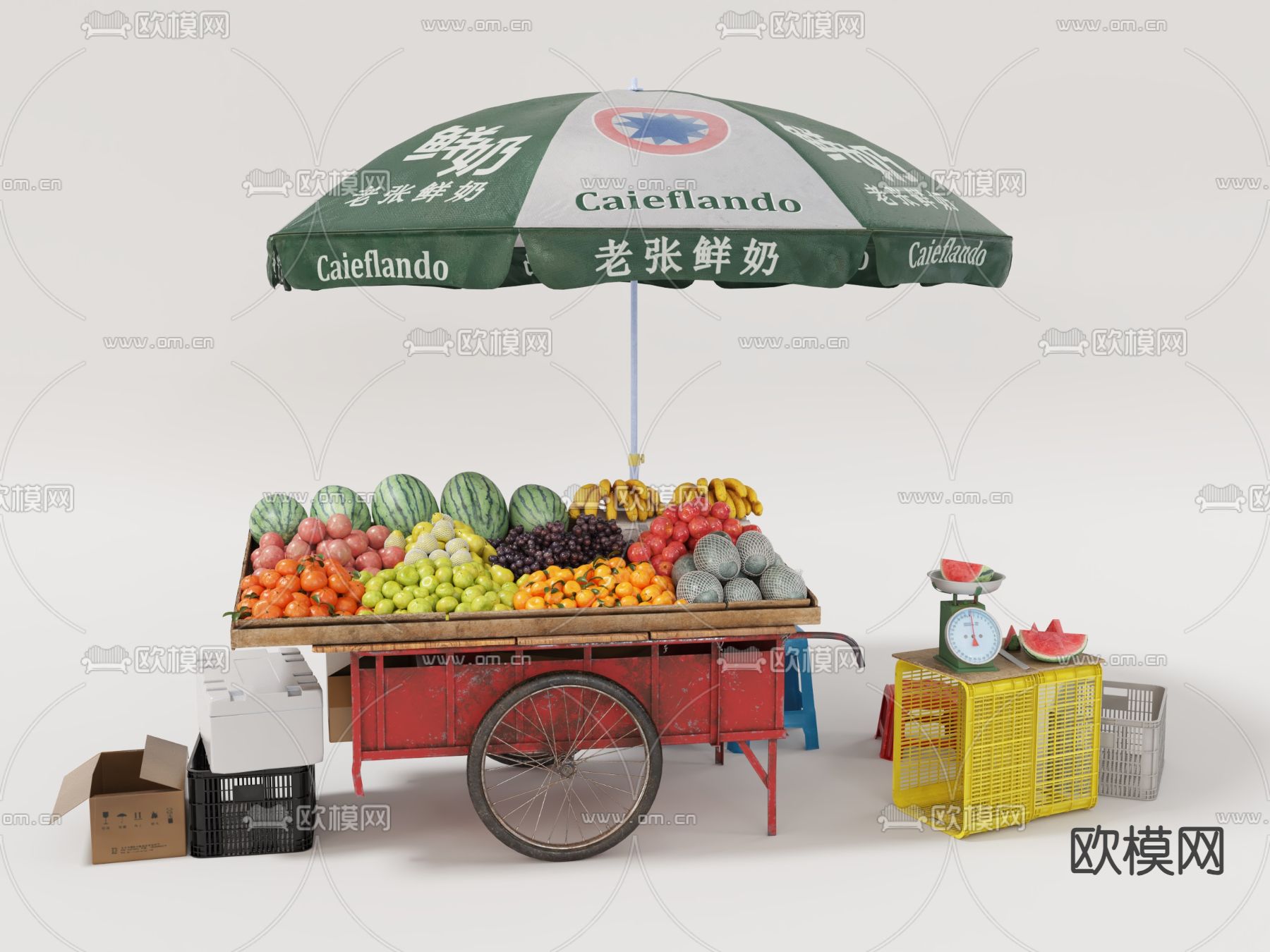 水果摊 街道摊位 贩卖车3d模型下载