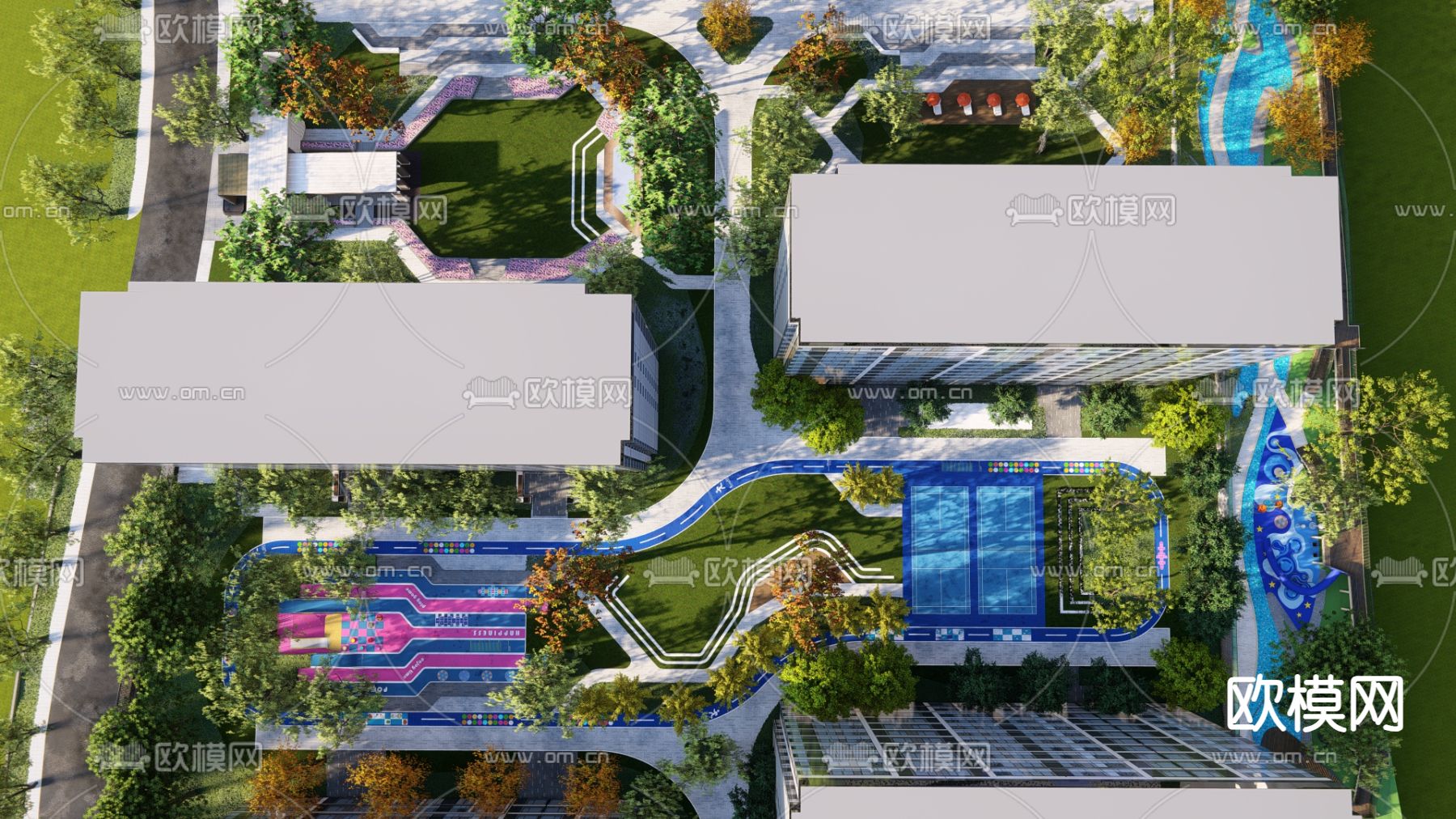 现代小区鸟瞰su模型下载（渲染图2）