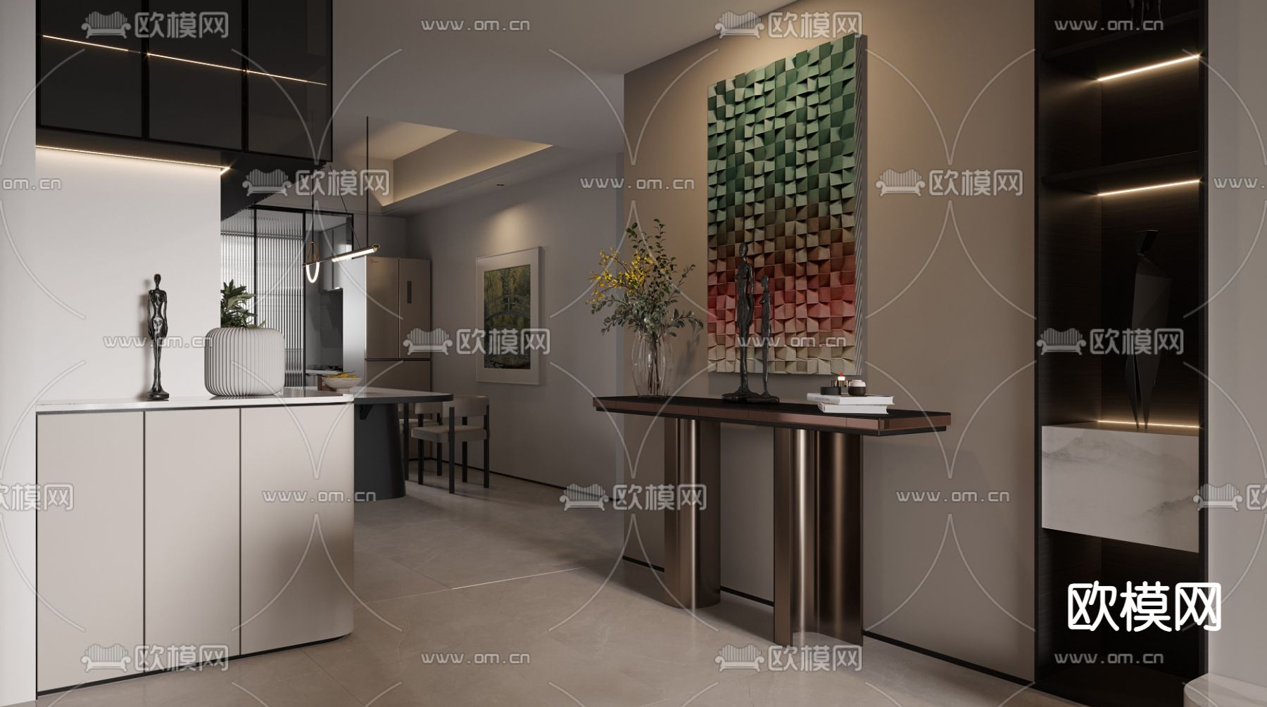现代客餐厅3d模型下载（渲染图4）