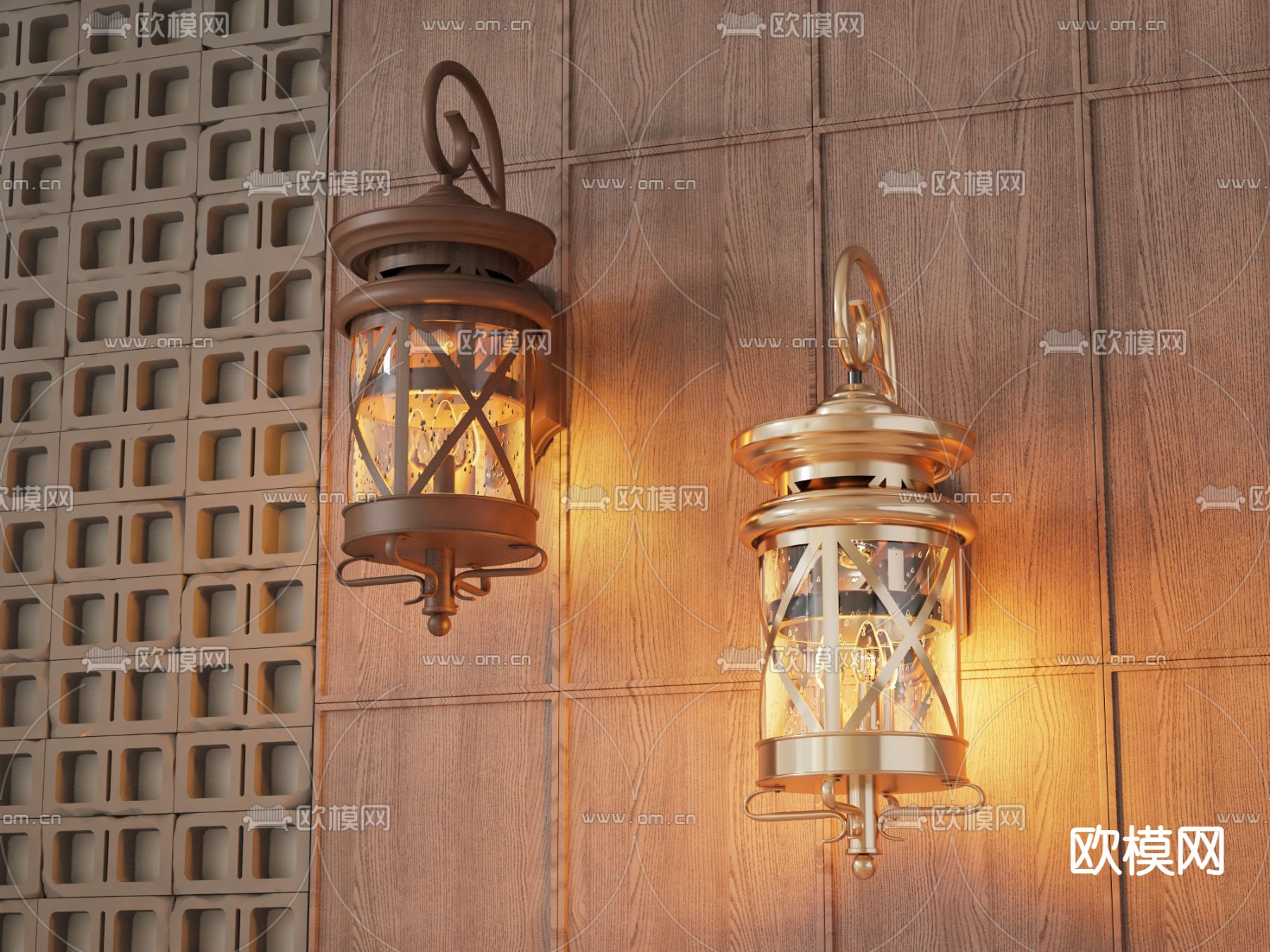 美式壁灯su模型下载（渲染图2）