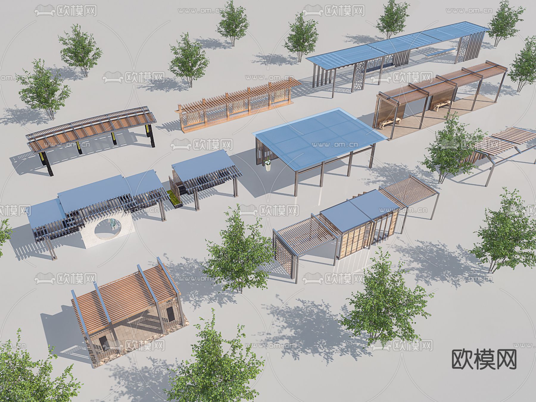 新中式廊架 长廊 回廊3d模型下载