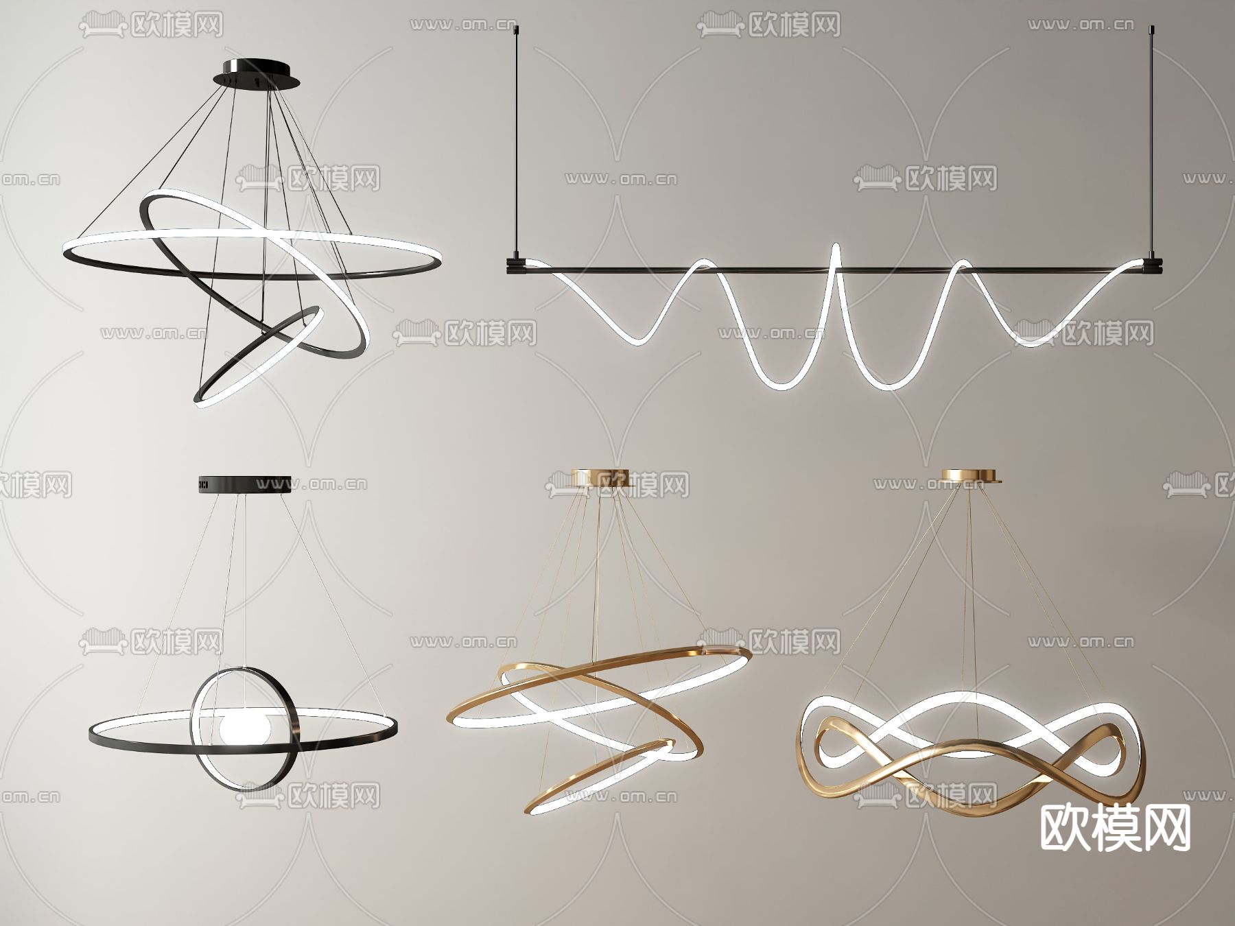 轻奢吊灯 弧形吊灯 环形吊灯3d模型下载