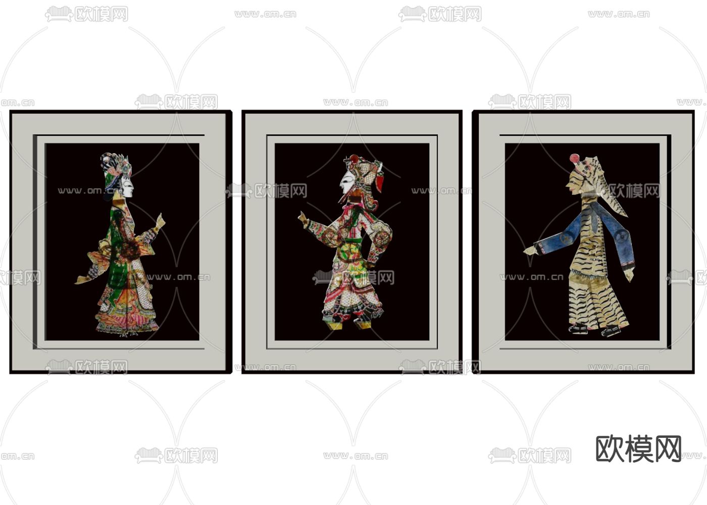 中式皮影墙饰 皮影戏 人物皮影su模型下载（渲染图1）