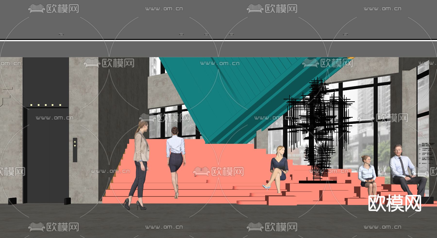 现代楼梯景观 楼梯休息区su模型下载（渲染图1）