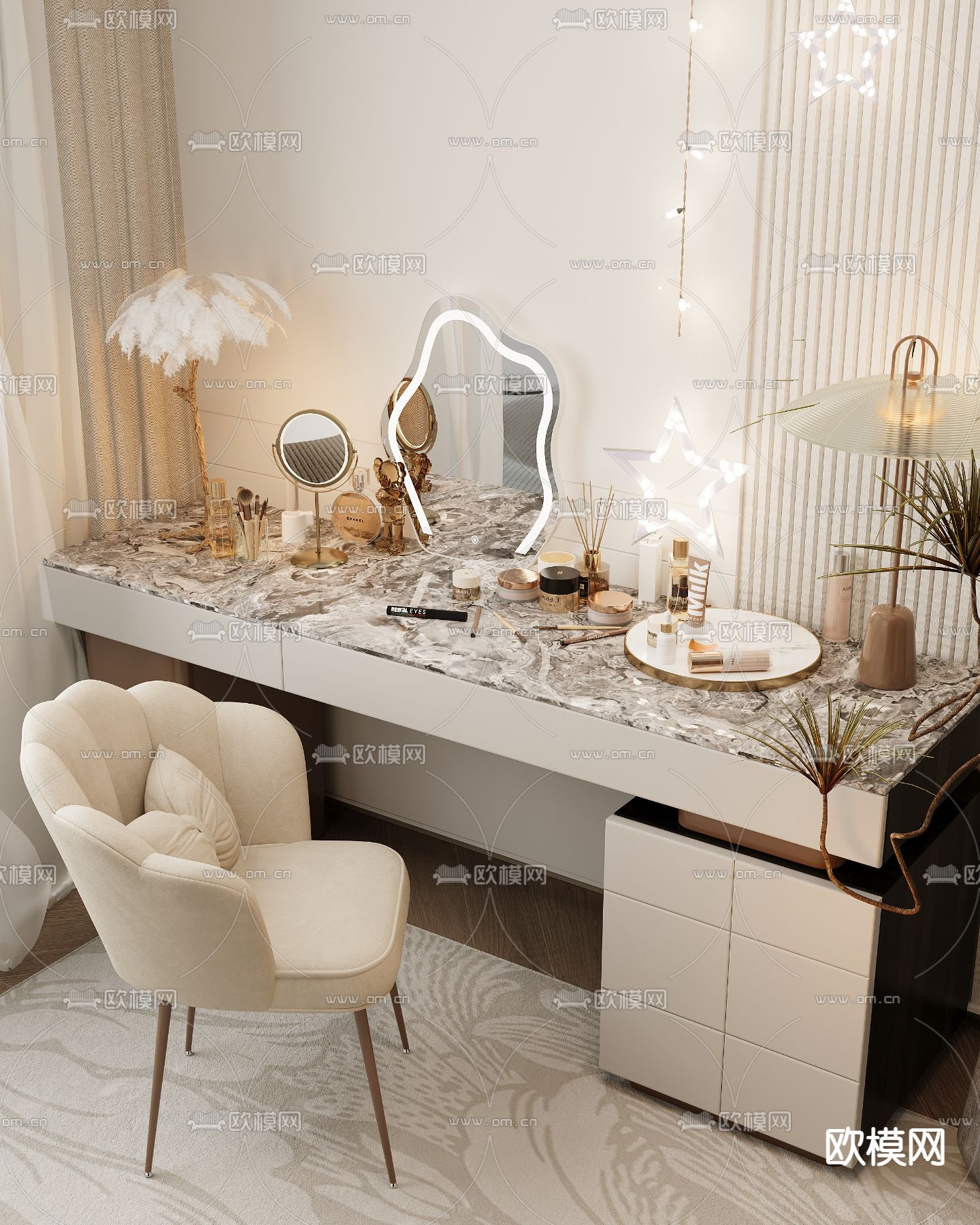 轻奢梳妆台 化妆桌3d模型下载