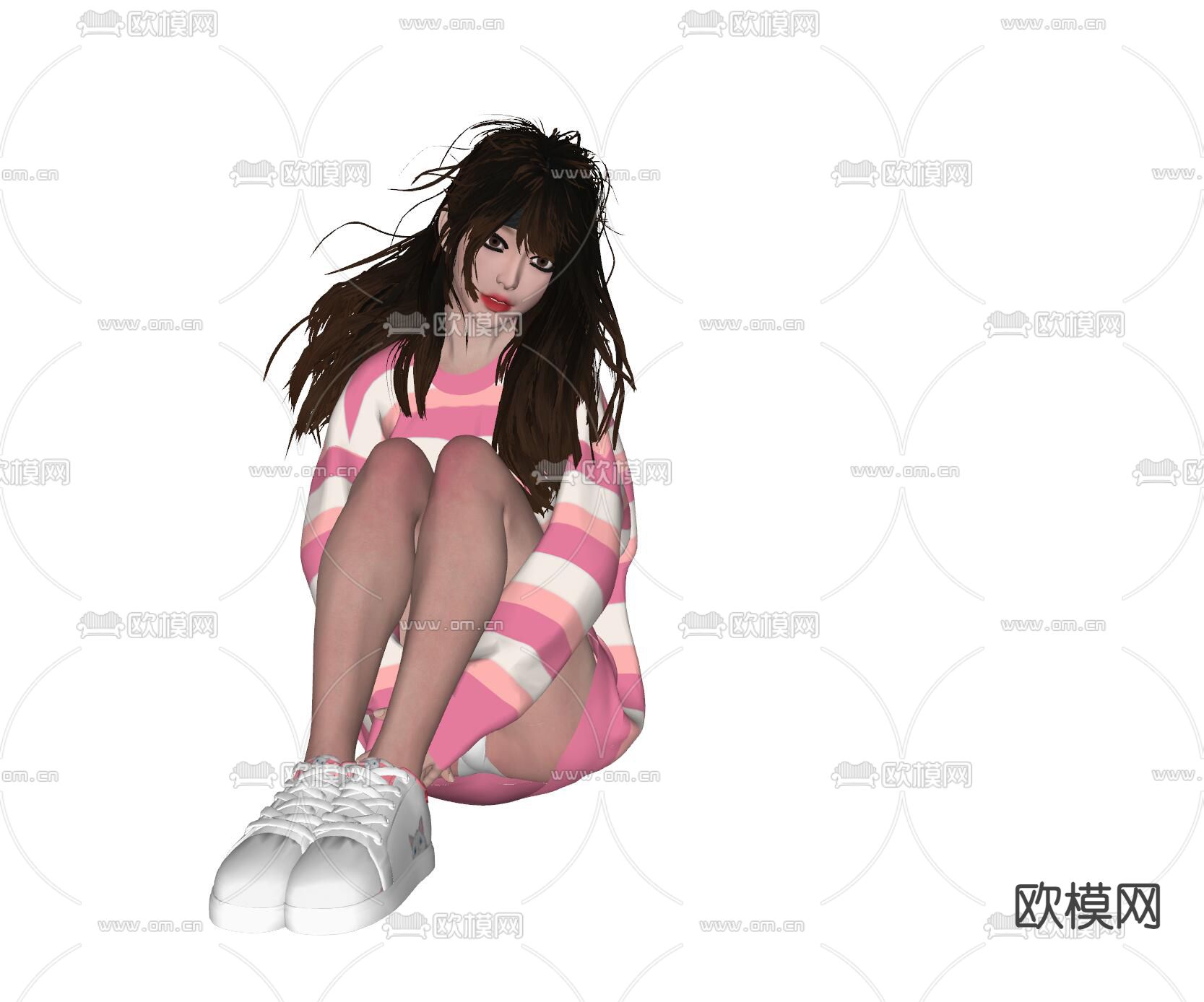 美女人物 坐姿人物su模型下载（渲染图1）
