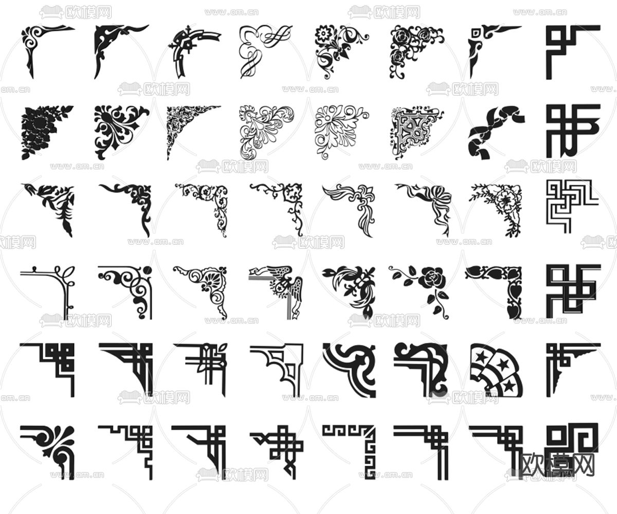 中式角花 角线雕花 镂花 花框su模型下载（渲染图1）