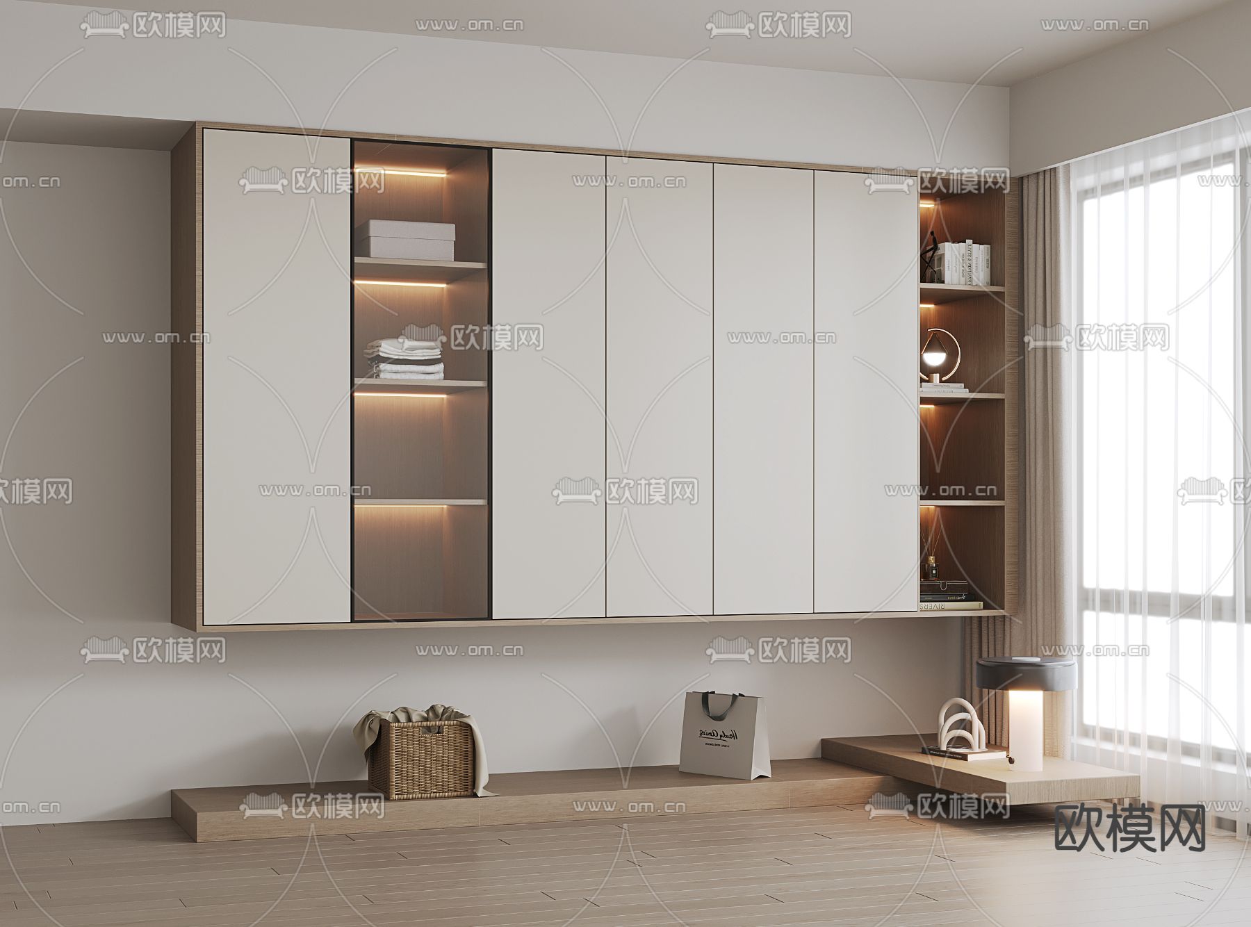 奶油风衣柜 装饰柜3d模型下载