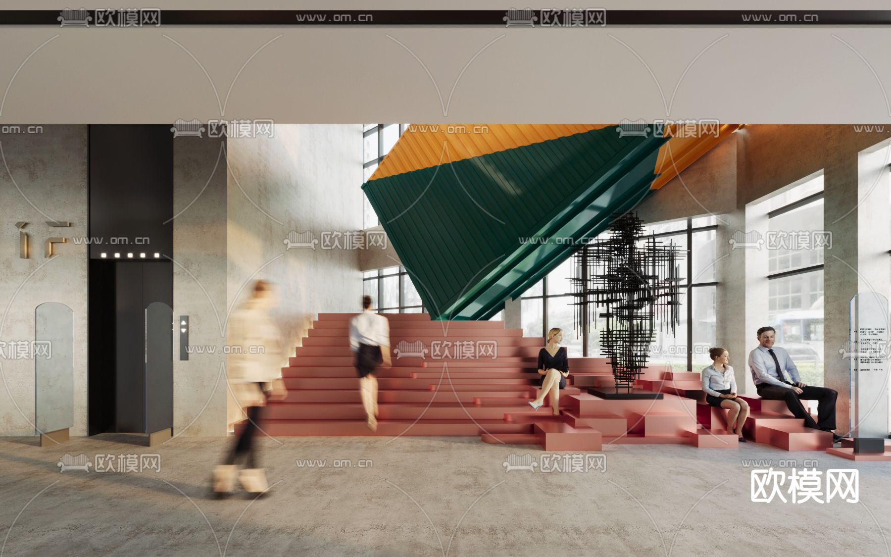 现代楼梯景观 楼梯休息区su模型下载（渲染图2）