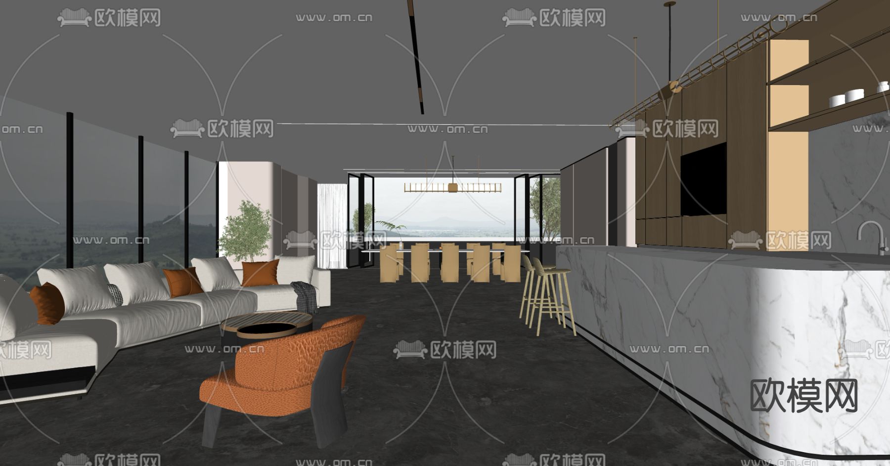 现代公司大堂 休闲区su模型下载（渲染图1）