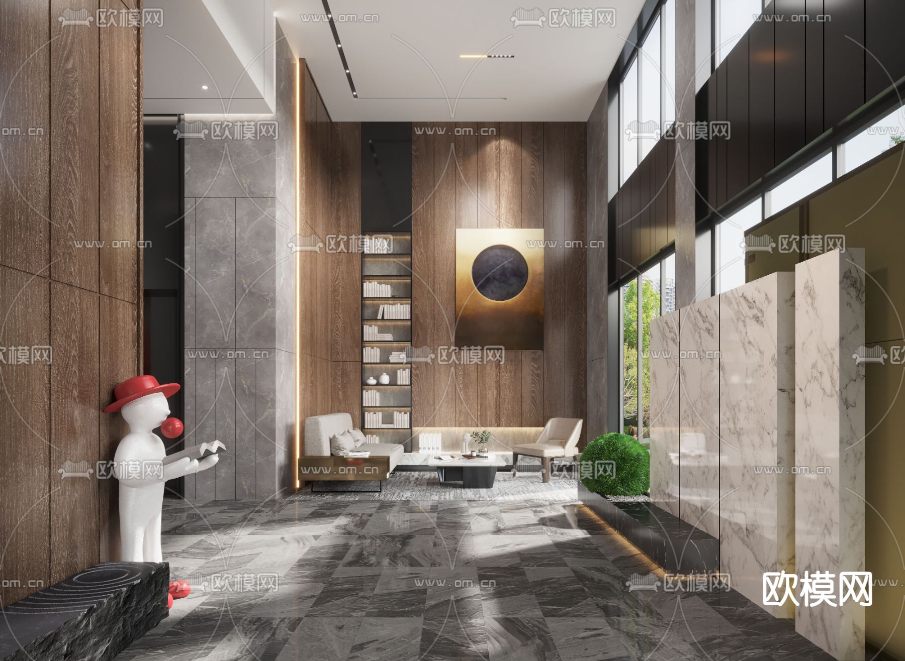 现代办公大厅su模型下载（渲染图2）