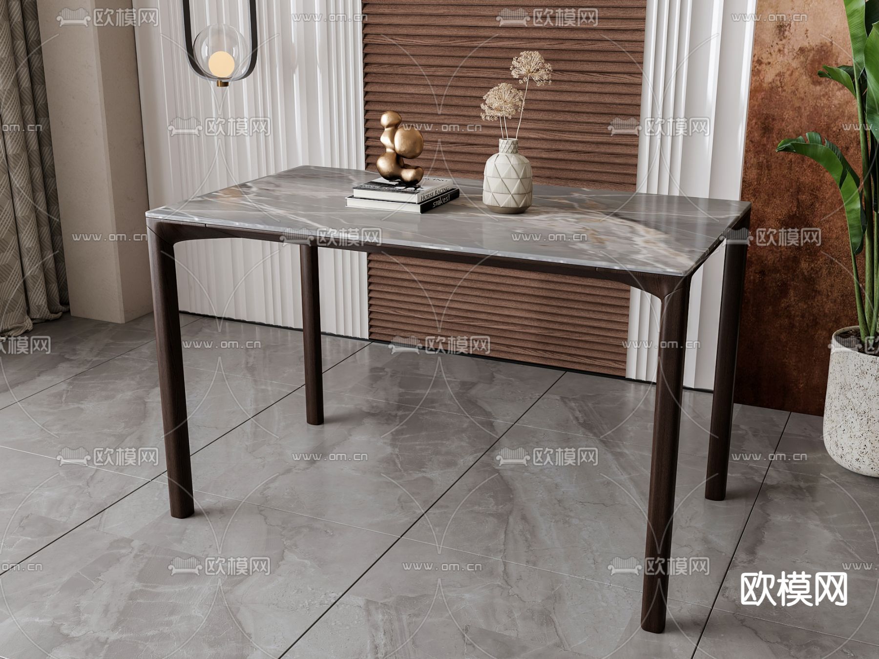 现代板岩餐桌su模型下载（渲染图2）