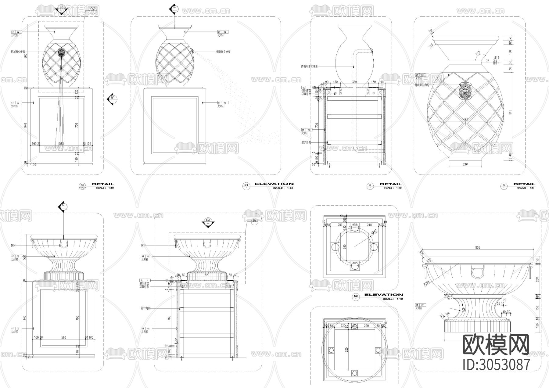 室内通用节点详图 卫生间 家具 水景等cad大样图下载（渲染图3）