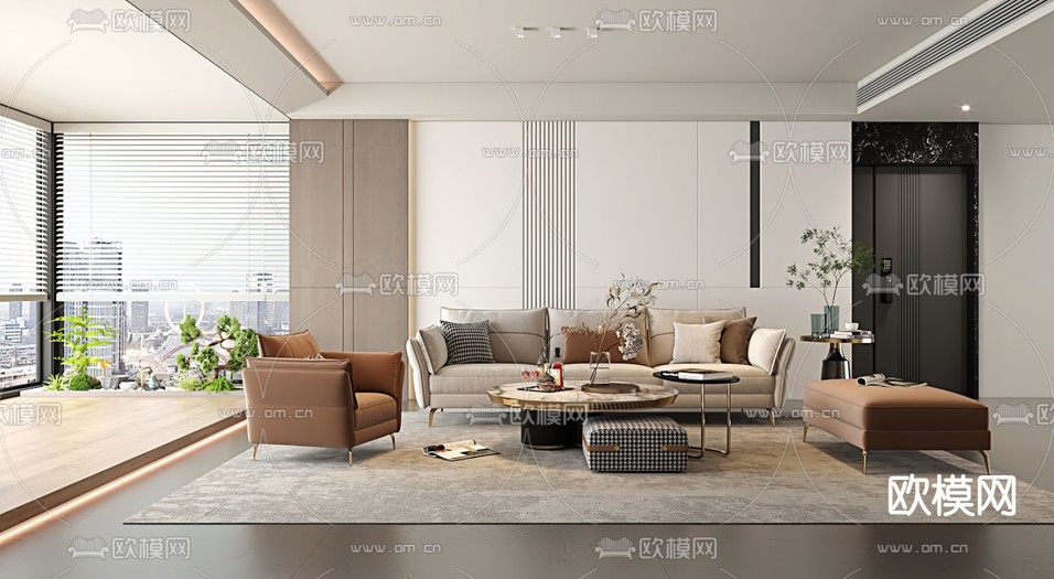 现代客厅3d模型下载(渲染图1)