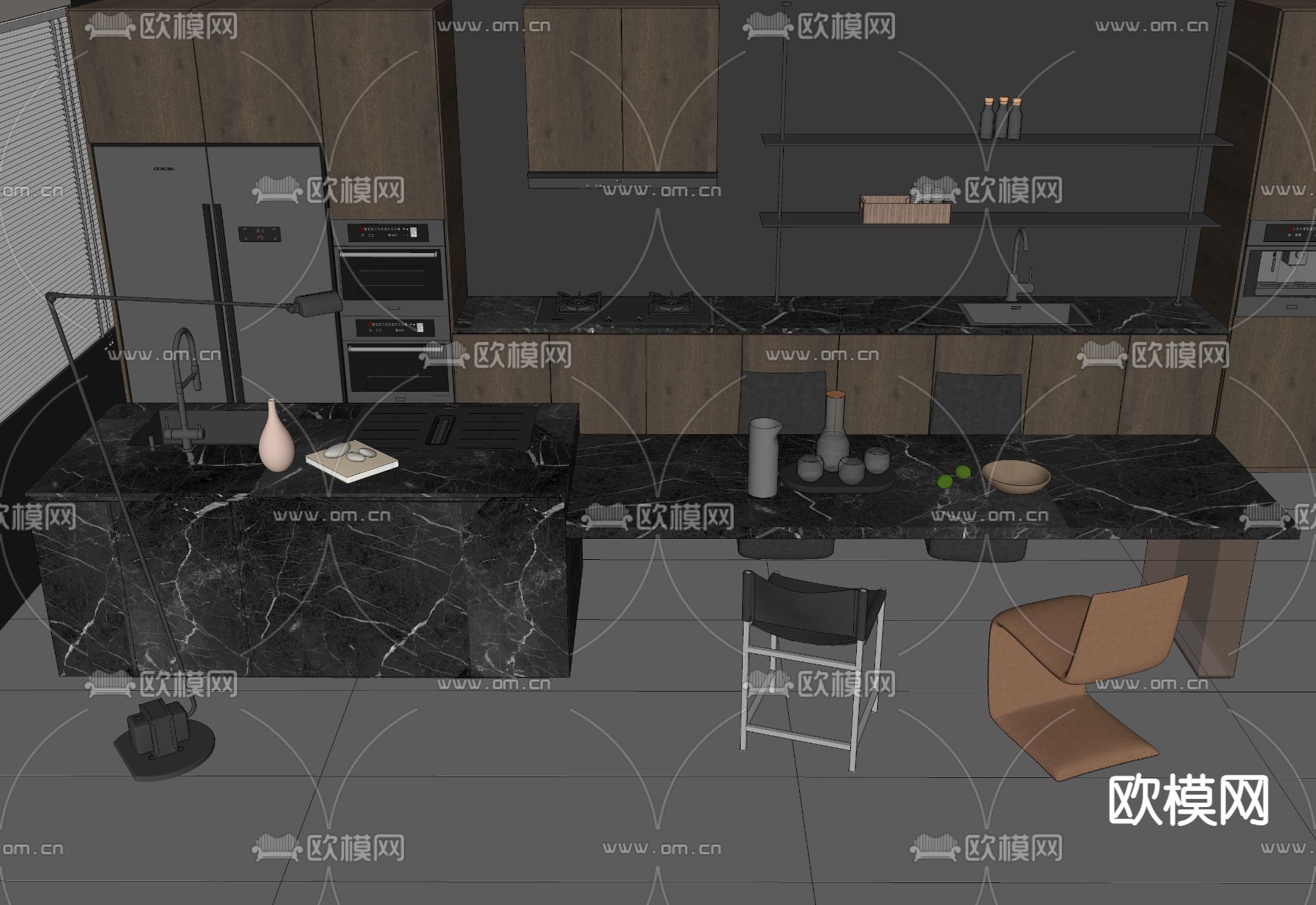 中岛台餐桌su模型下载（渲染图1）