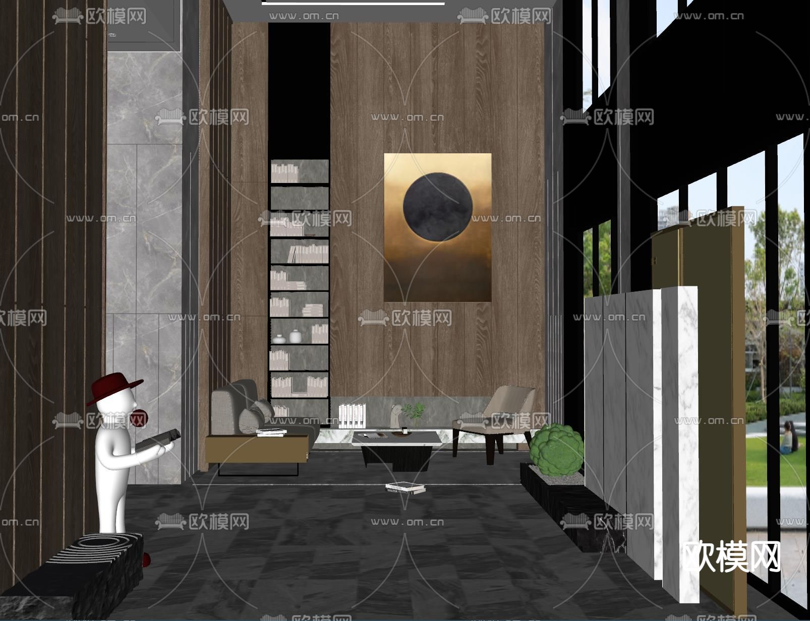 现代办公大厅su模型下载（渲染图1）