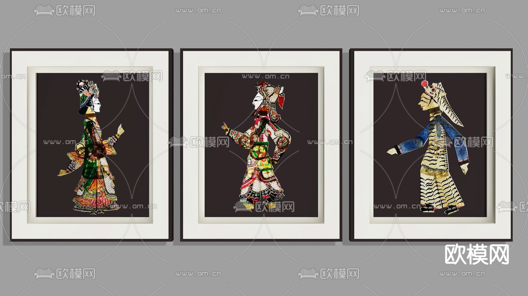 中式皮影墙饰 皮影戏 人物皮影su模型下载（渲染图2）