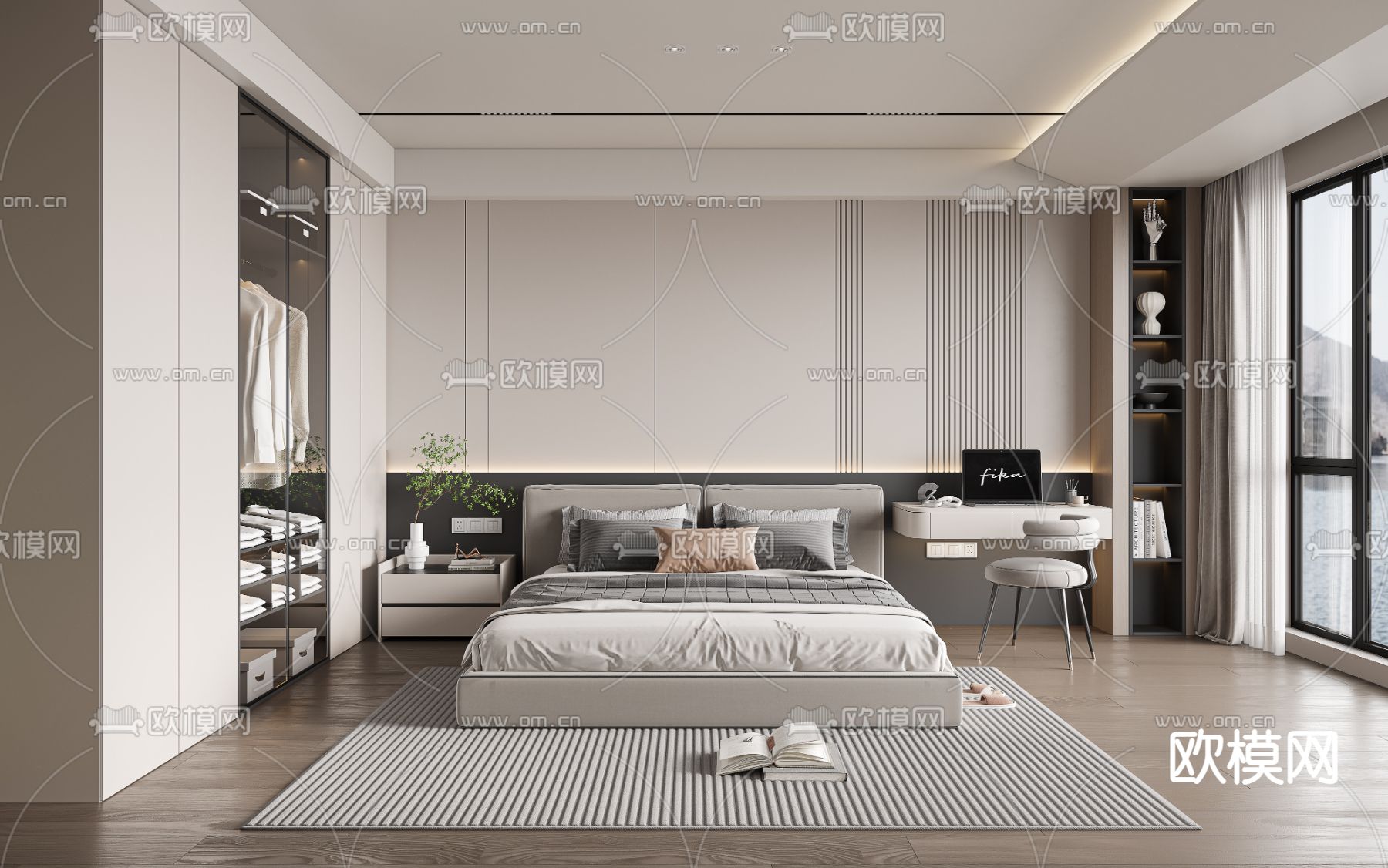 现代卧室 主人房3d模型下载（渲染图1）