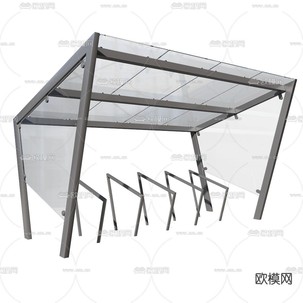 户外停车棚 自行车棚3d模型下载（渲染图2）